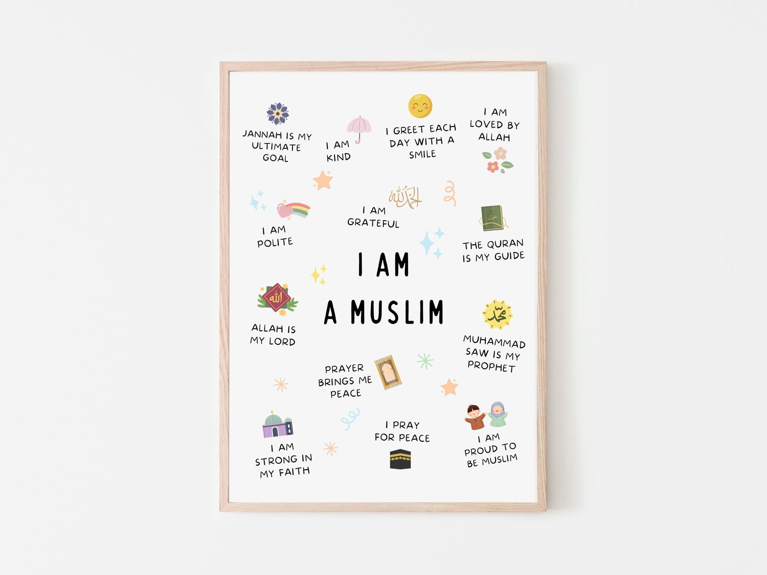 This 'Islamic Affirmations for Kids' printable wall art is a wonderful addition to any child's bedroom or playroom. These vibrant and engaging designs are not only visually appealing but also carry powerful affirmations rooted in Islamic values.