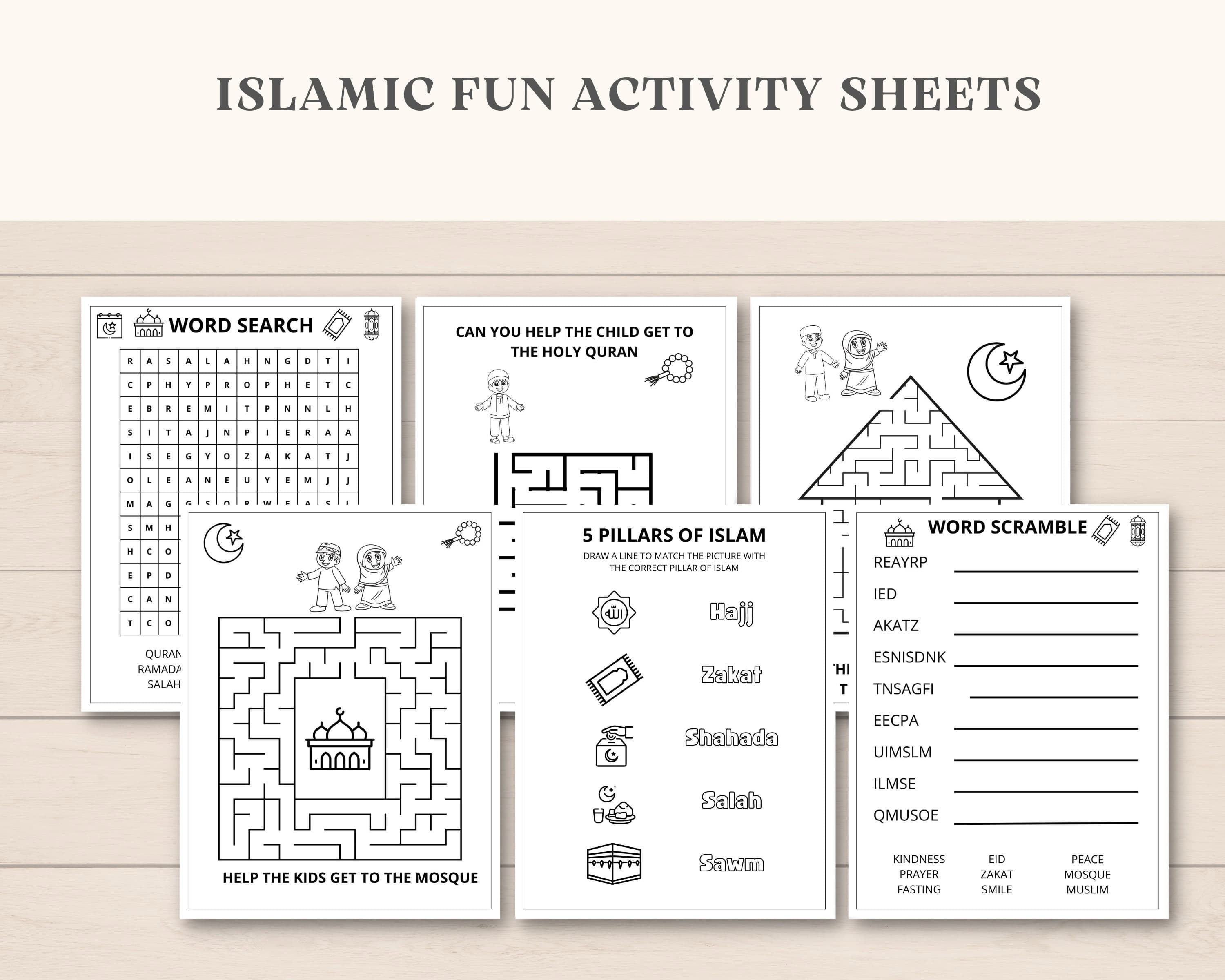 This fun Instant Download Islamic Activity Pack is a perfect way to keep kids engaged on holiday/ Umrah/ Hajj/ Eid/ Ramadan. The PDF has fun Islamic games and colouring sheets. It can also be used as a party favour. Print as many as you like.