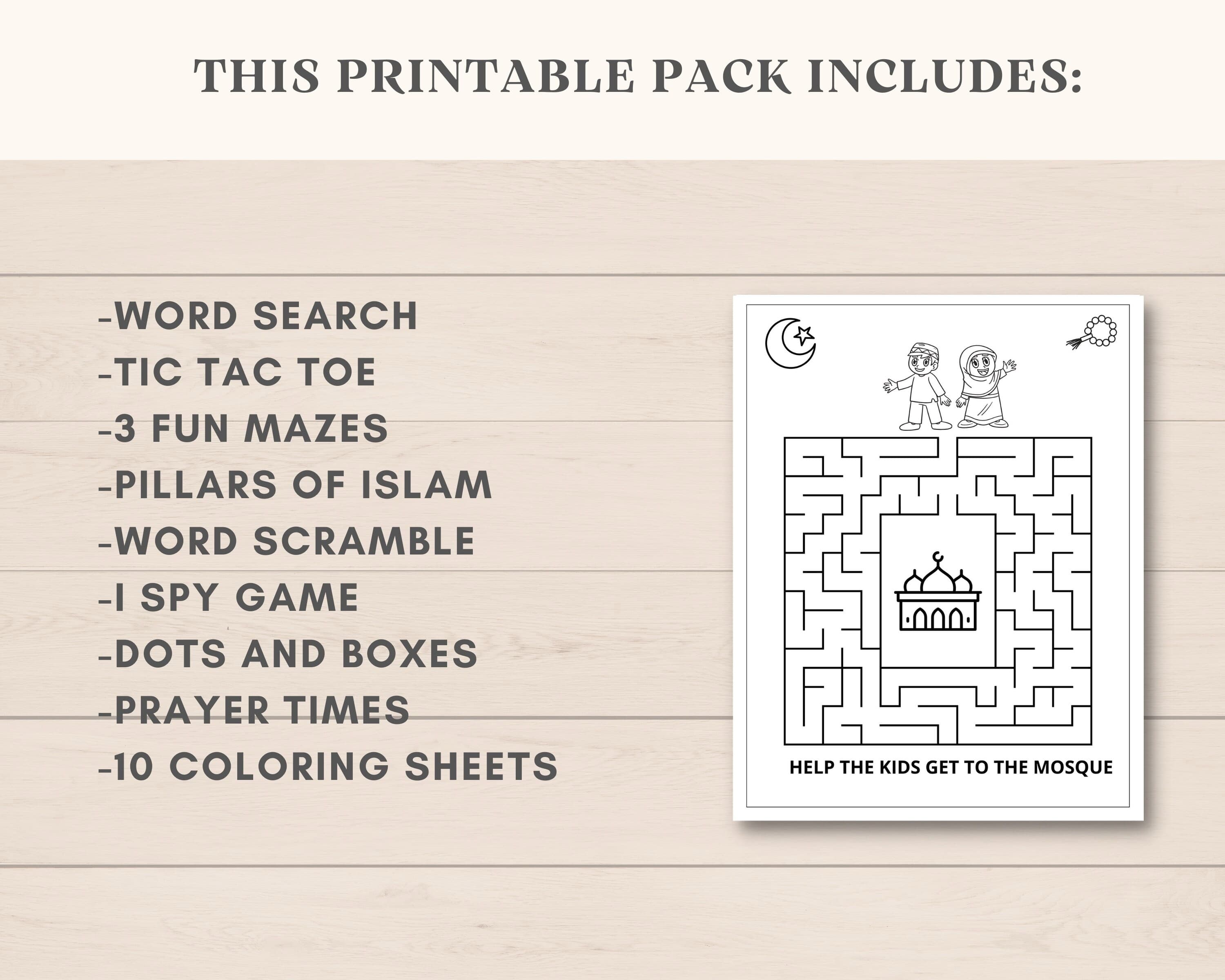 This Islamic Activity Book is a perfect way to keep kids engaged on holiday/ Umrah/ Hajj/ Eid/ Ramadan. The PDF has fun Islamic games and colouring sheets. It can also be used as a party favour. Print as many as you like.
