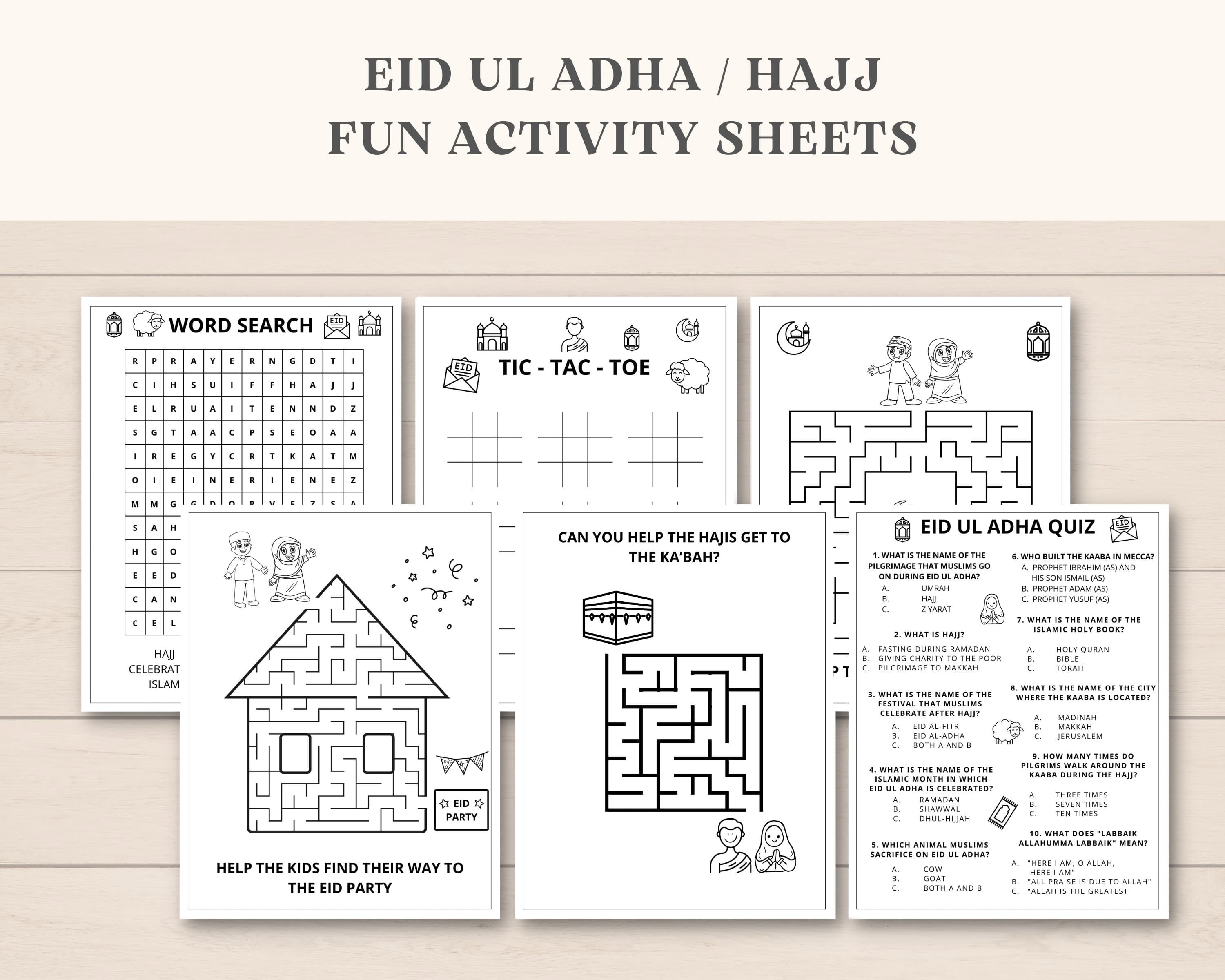 This fun Eid ul Adha and Hajj Activity Pack is a perfect way to keep kids engaged during Hajj period/ Eid ul Adha. The PDF has fun activity games and colouring sheets. It can also be used as a party favour.