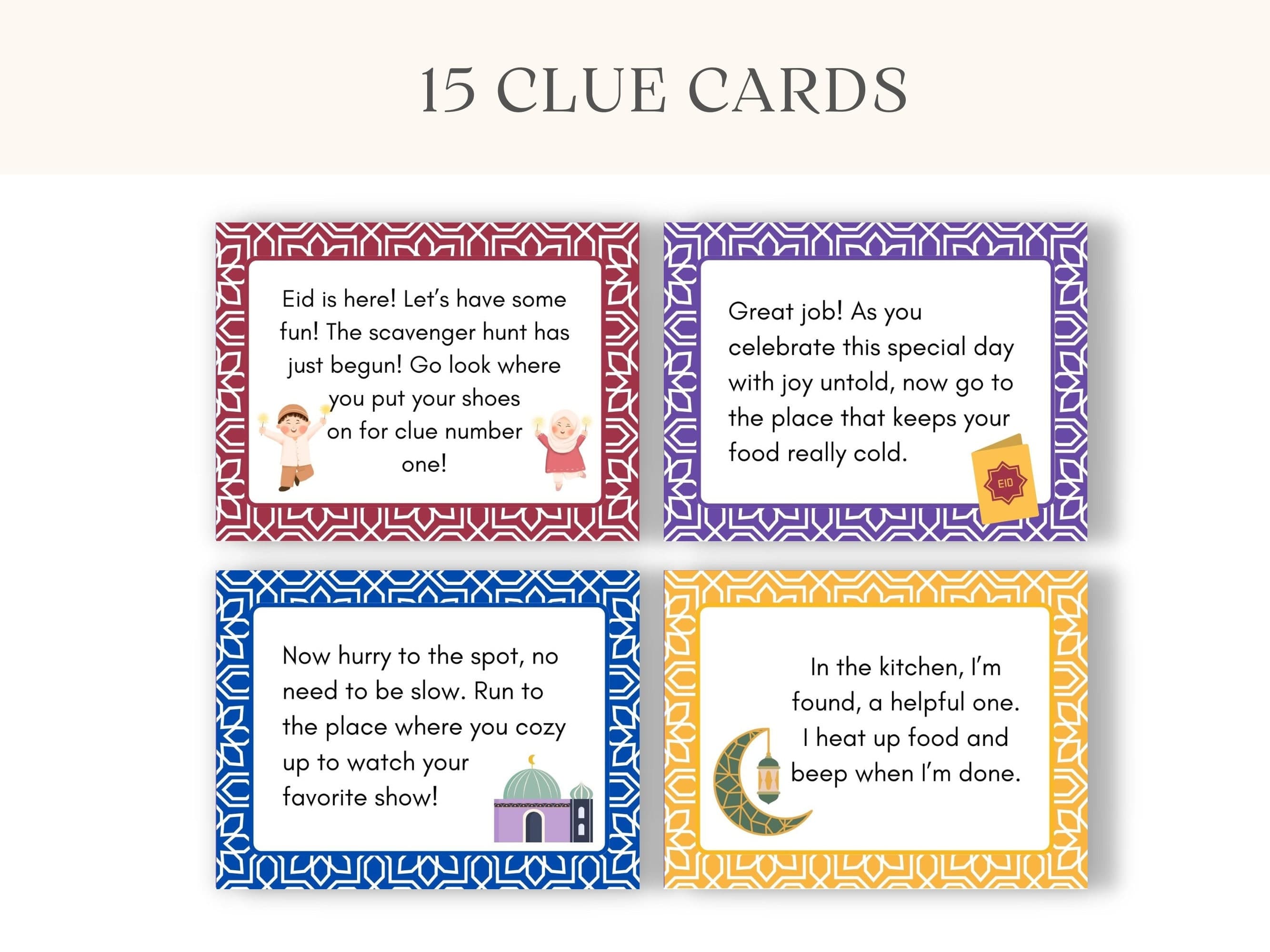 Celebrate Eid with joy by engaging your little ones in Eid Scavenger Hunt for Kids. This printable Islamic activity game is the perfect addition to your family's Eid festivities.