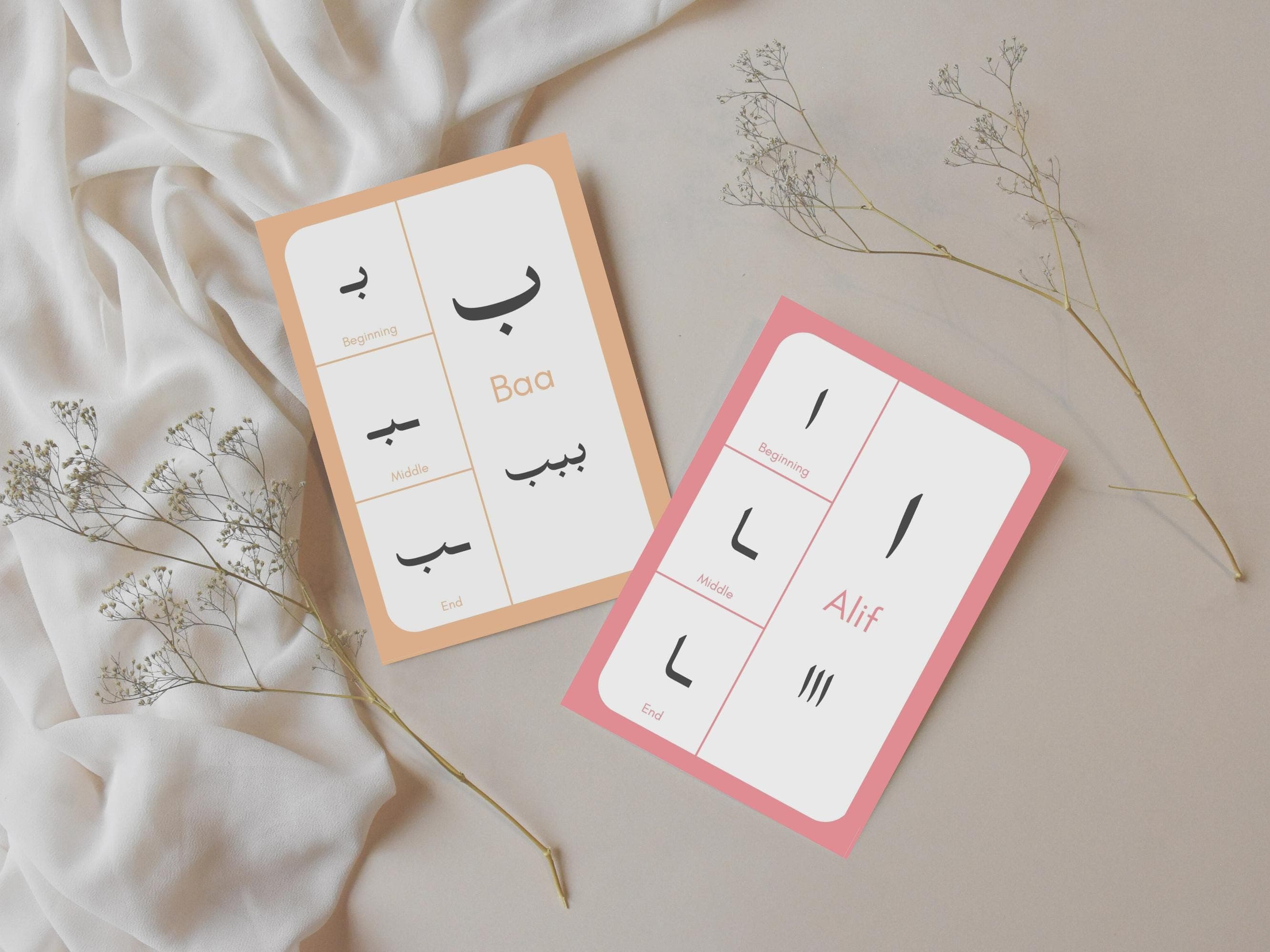 These printable Arabic Alphabet Flashcards are perfect for beginners and children to learn arabic letters and their position.