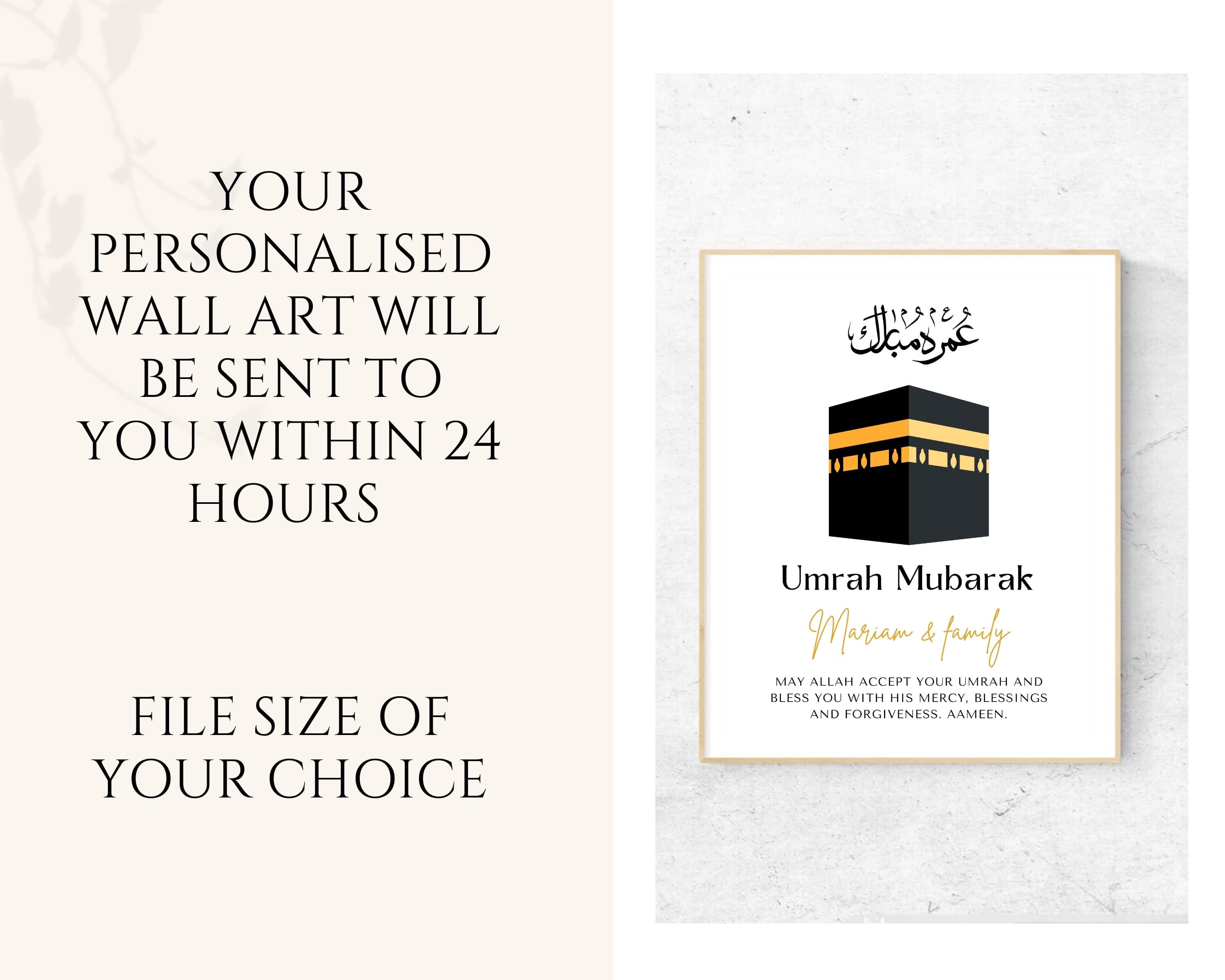 This beautiful Personalised Umrah Mubarak PDF makes the perfect gift for the completion of Umrah. Perfect to gift Muslim family and friends.