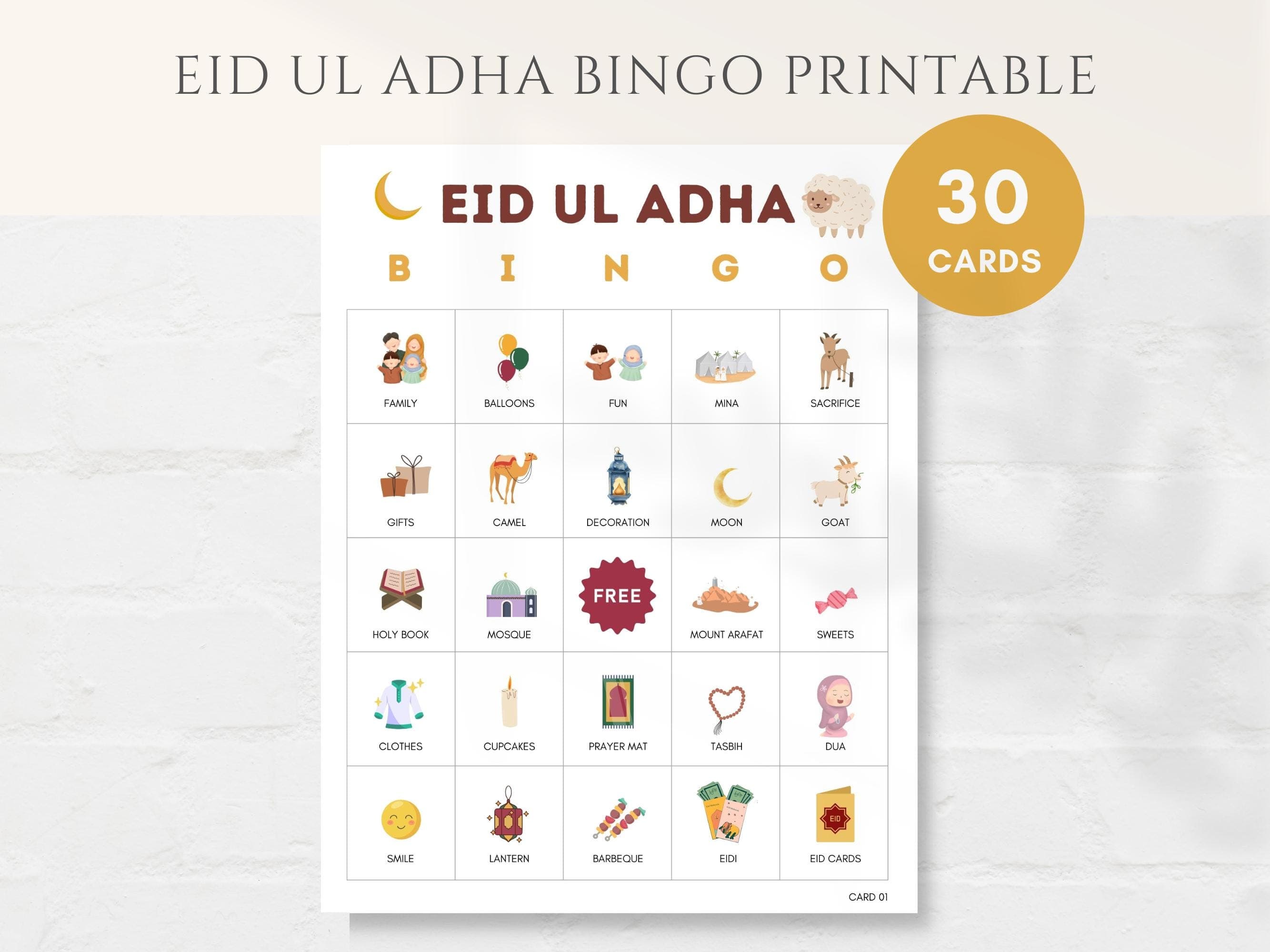 Eid Bingo, Eid ul Adha Bingo, Eid Mubarak, Eid Games, Hajj Activity, Eid ul Adha Bingo Game, Eid ul Adha Game for Kids, Eid ul Adha Kid Game