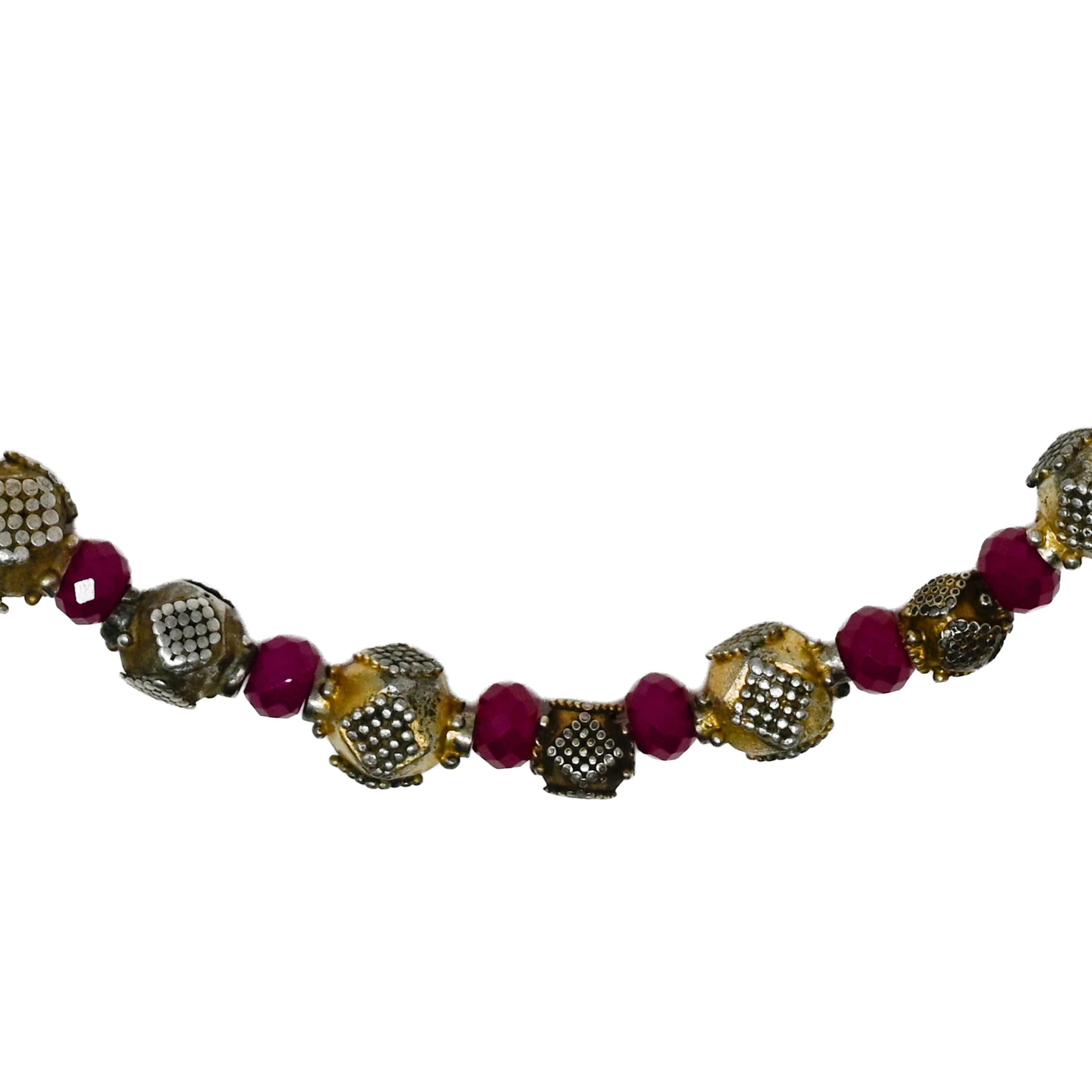 South Asian Şri Laŋka Sri Lanka Silver Beaded Necklace with Natural Rubies