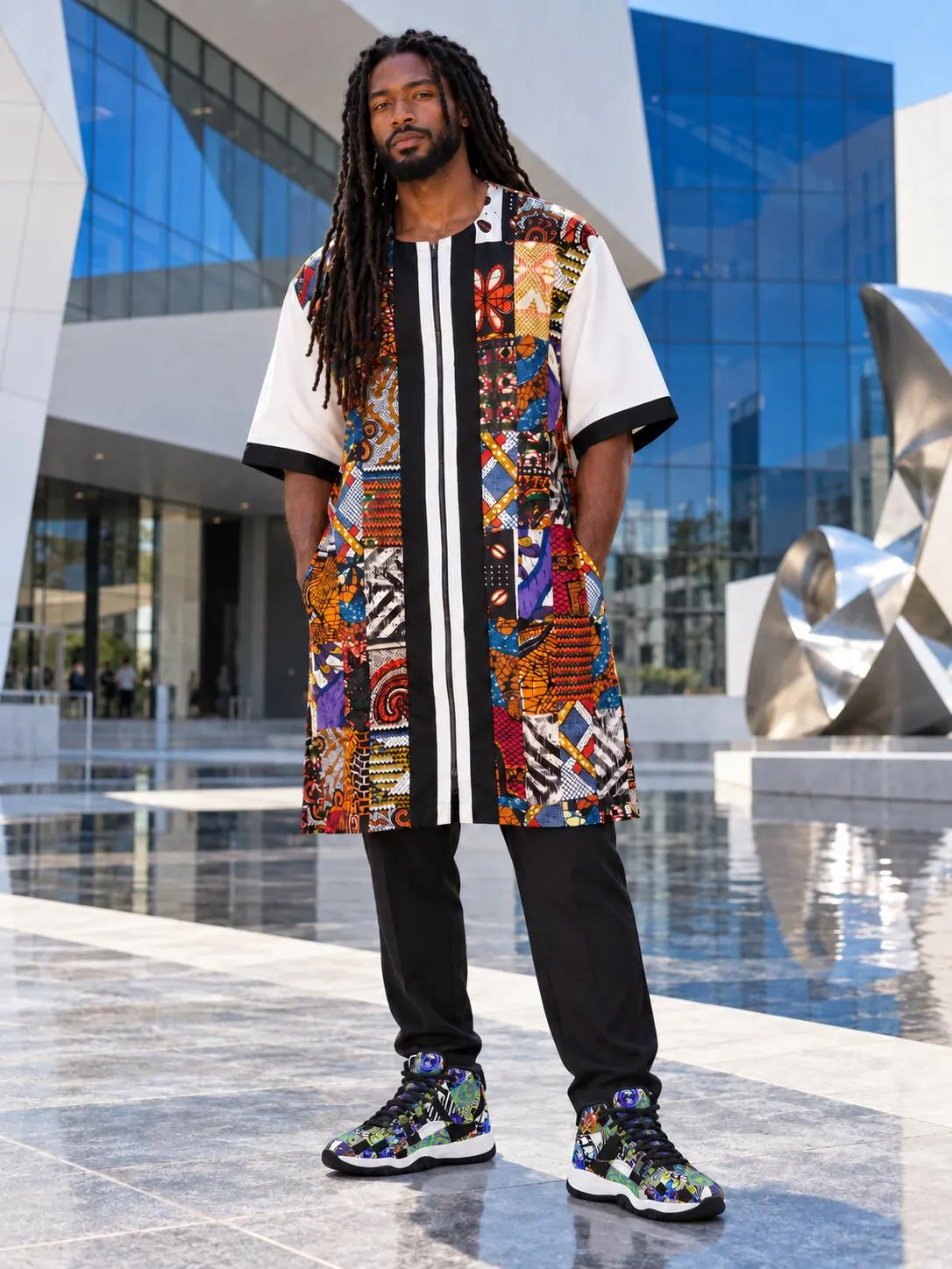 BayeFall Spiritual  Patchwork Designer Tshirt Bohemian Cotton Top With Zipper