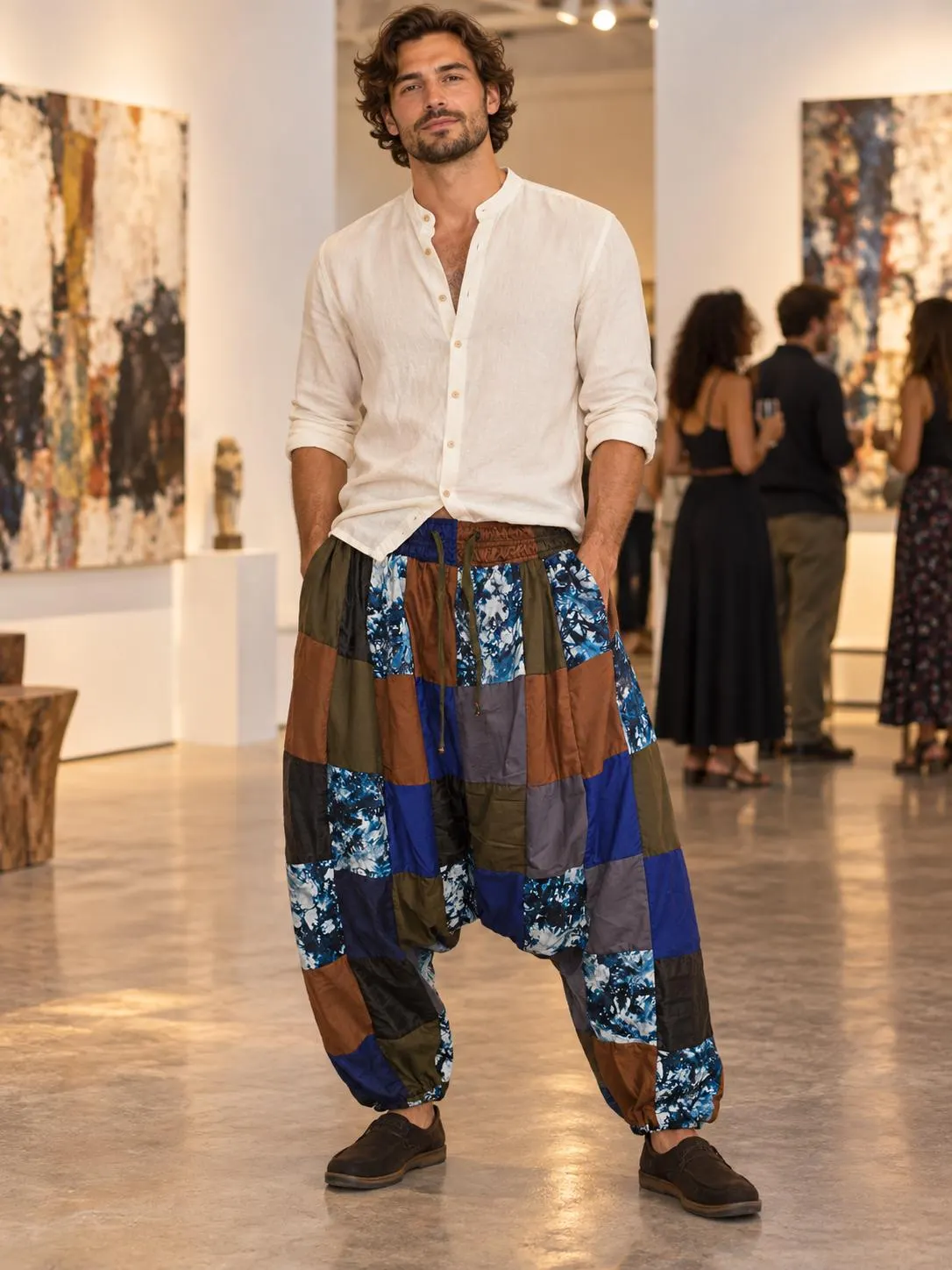 Bayefall Bohemian Styled Harem Pants - Cotton Hippie Culture Trousers with Spiritual Mushroom Print_One Size Fits All- Drawstring