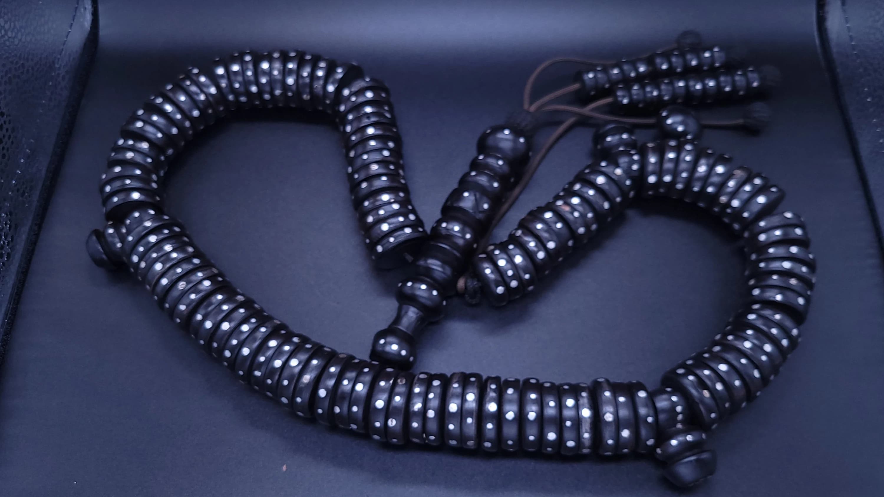 Authentic BayeFall Dhikr Tasbih - Handcrafted Ebony Prayer Beads with Silver Metal Inlay