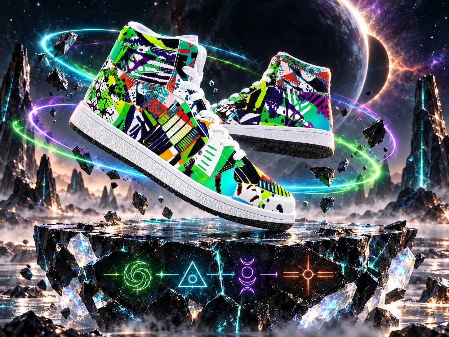 Abstract Bayefall Sneakers: Handcrafted Artistic Footwear