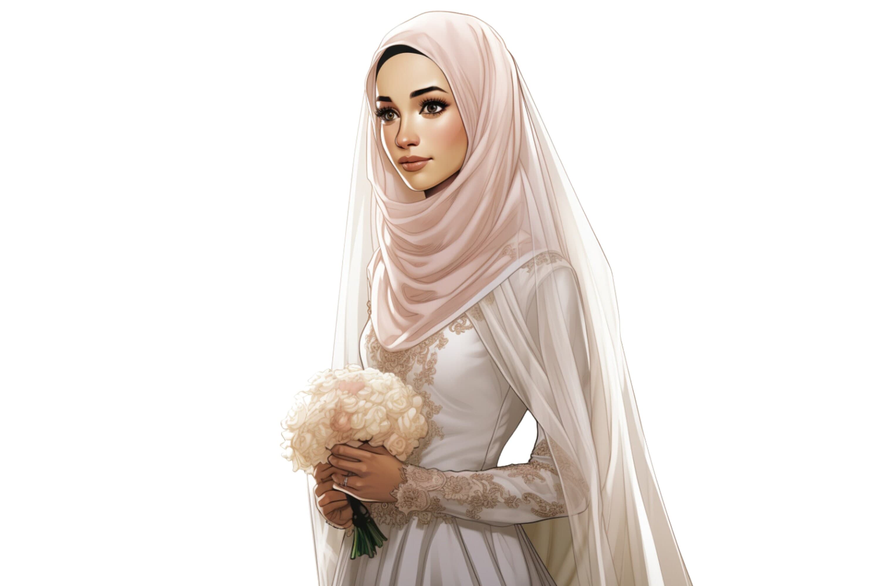 Muslim Hijabi Bride Clipart, Muslima Women Watercolor Art, Islamic Art, Muslim Anime Girl, Muslim Cartoon, Hijab Girl PNG, SVG - image 5