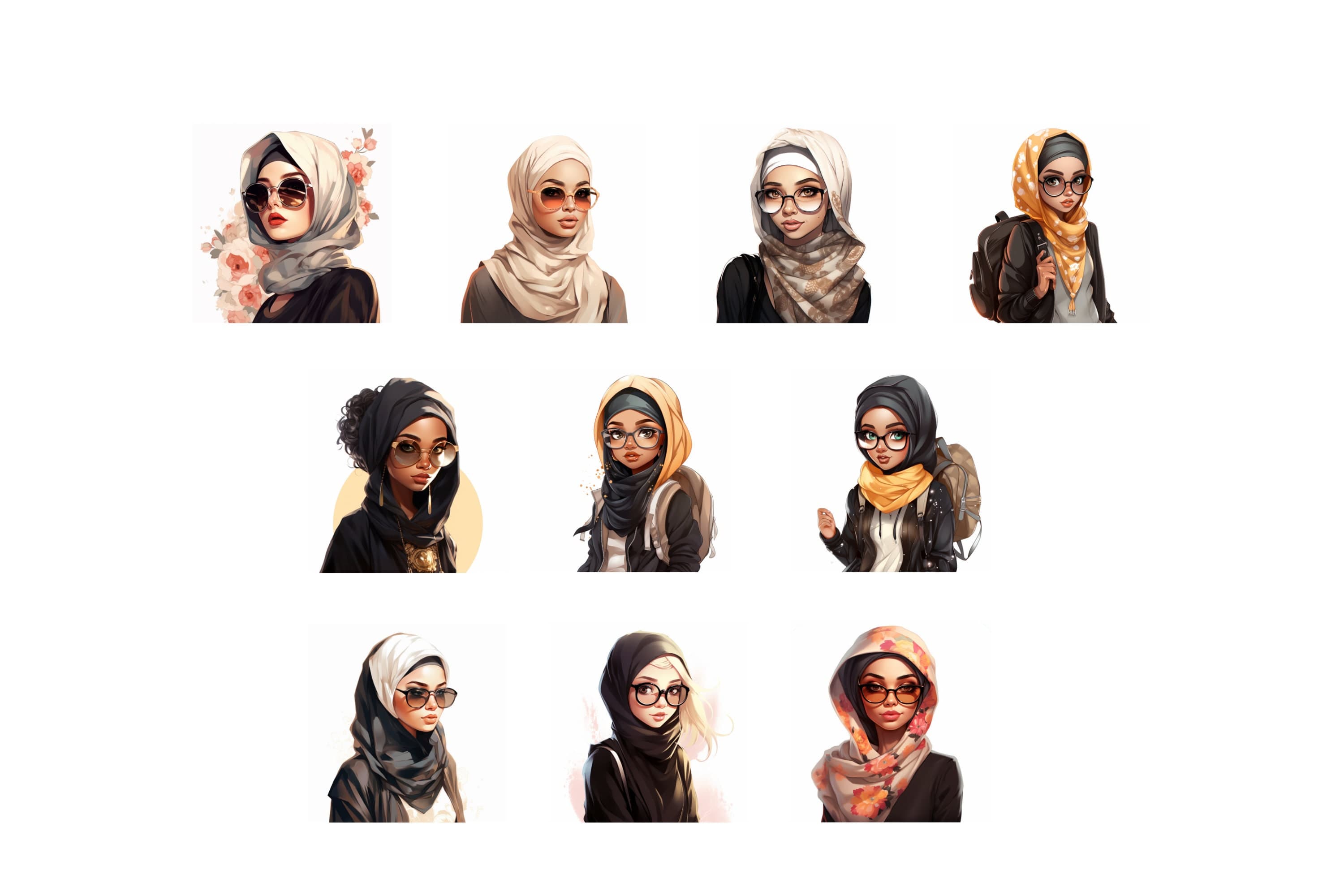 Muslim Girl Clip Art, Muslim Woman Art, Muslim Girl SVG, Islamic Art, Islamic Clipart, Hijabi Clipart, Hijab Girl SVG, Muslim Hijabi
