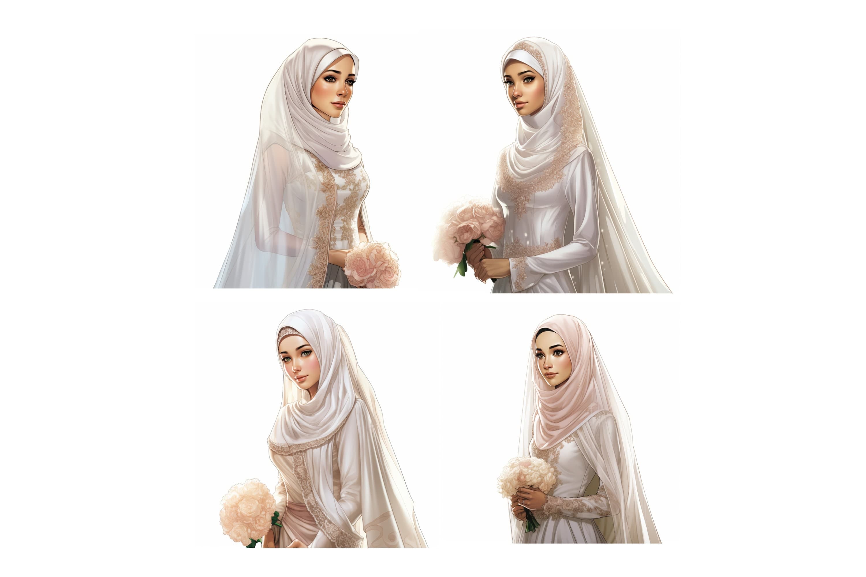 Muslim Hijabi Bride Clipart, Muslima Women Watercolor Art, Islamic Art, Muslim Anime Girl, Muslim Cartoon, Hijab Girl PNG, SVG