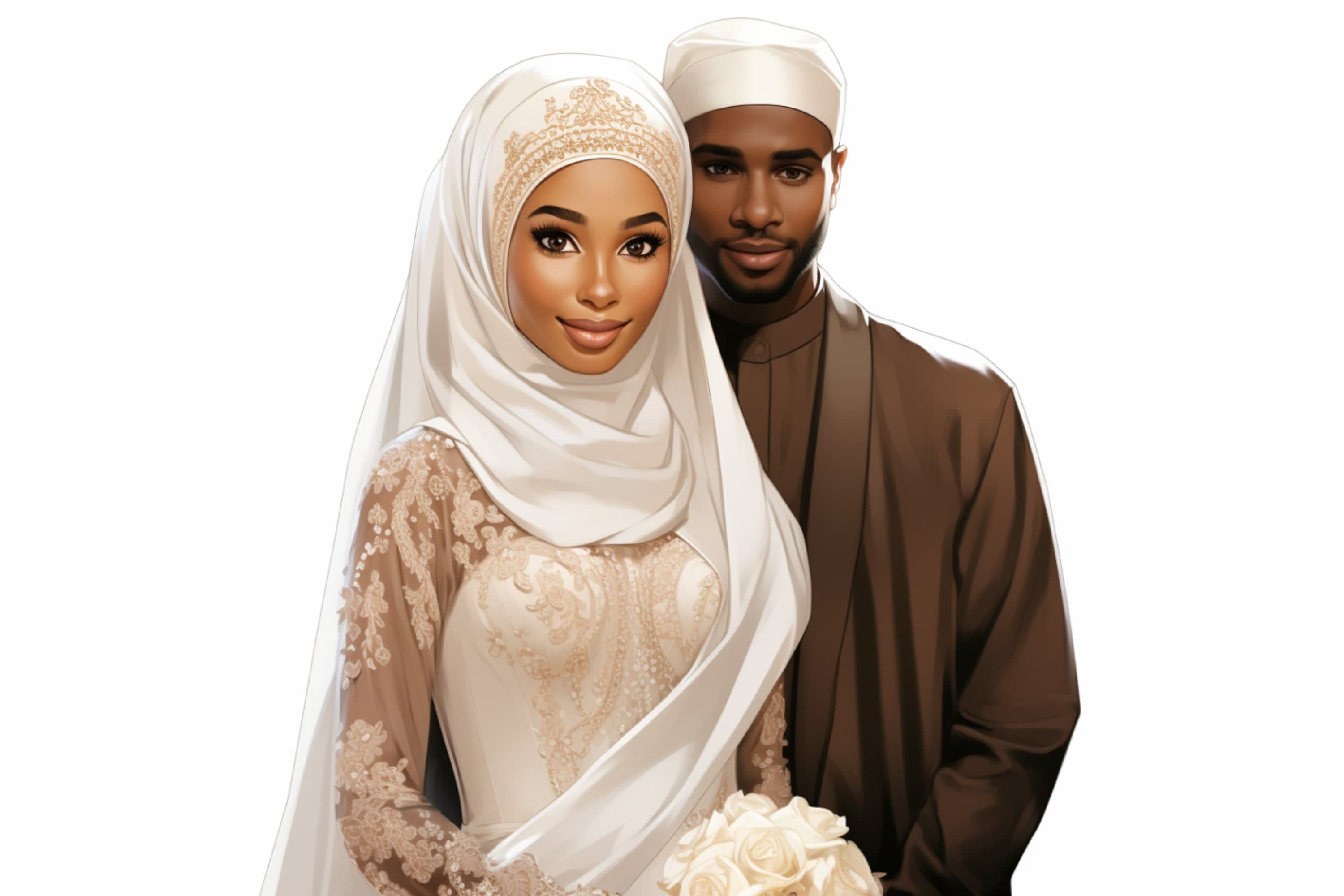 Muslim Hijabi Bride Clipart, Black Muslim Bride, Islamic Black Groom, Muslim Anime Girl, Muslim Wedding Clipart, African Muslim Bride - image 4
