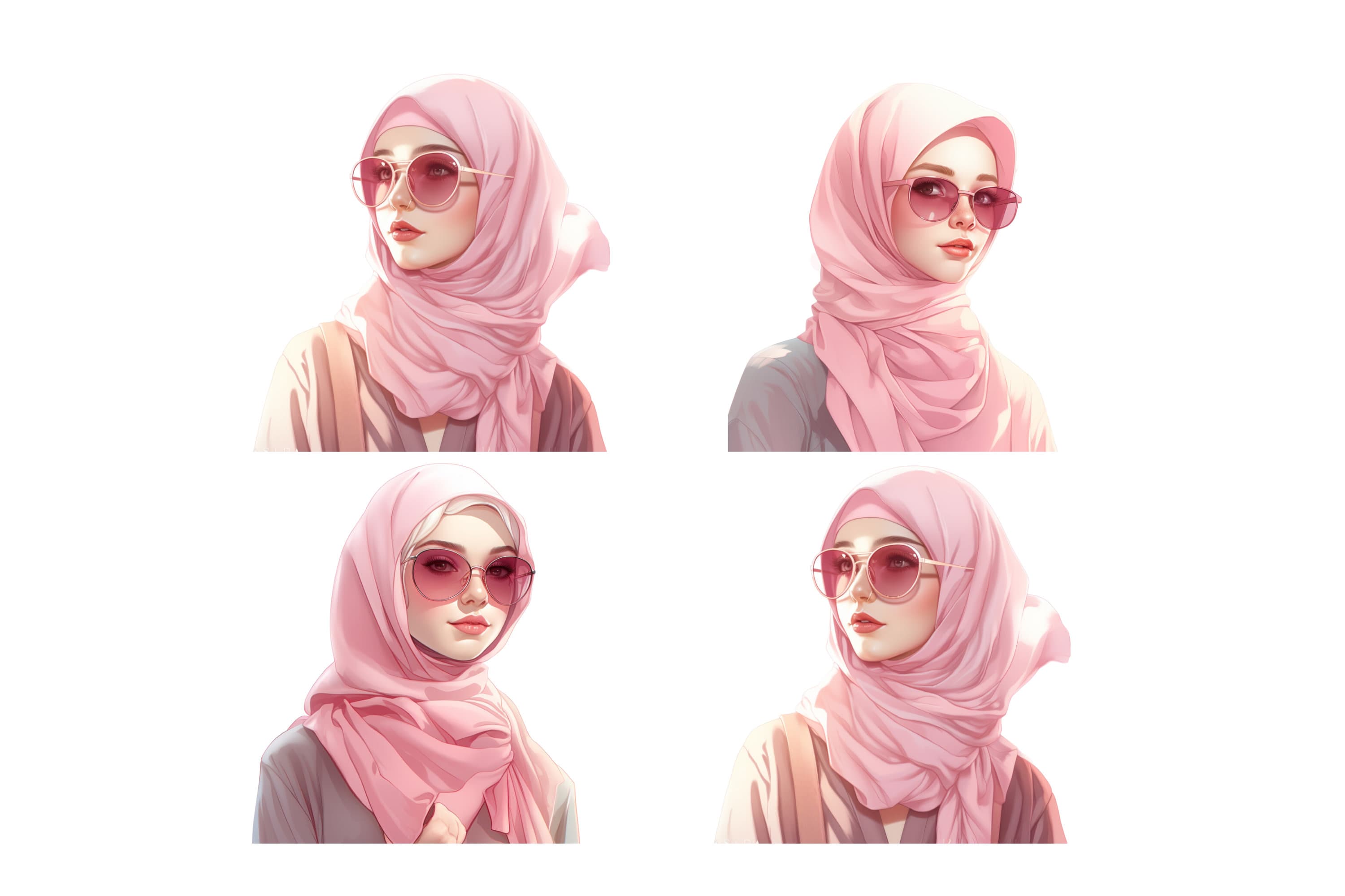 Muslim Hijabi Girl Clipart, Muslima Women Watercolor Art, Islamic Art, Muslim Anime Girl, Muslim Cartoon, Hijab Girl PNG, SVG