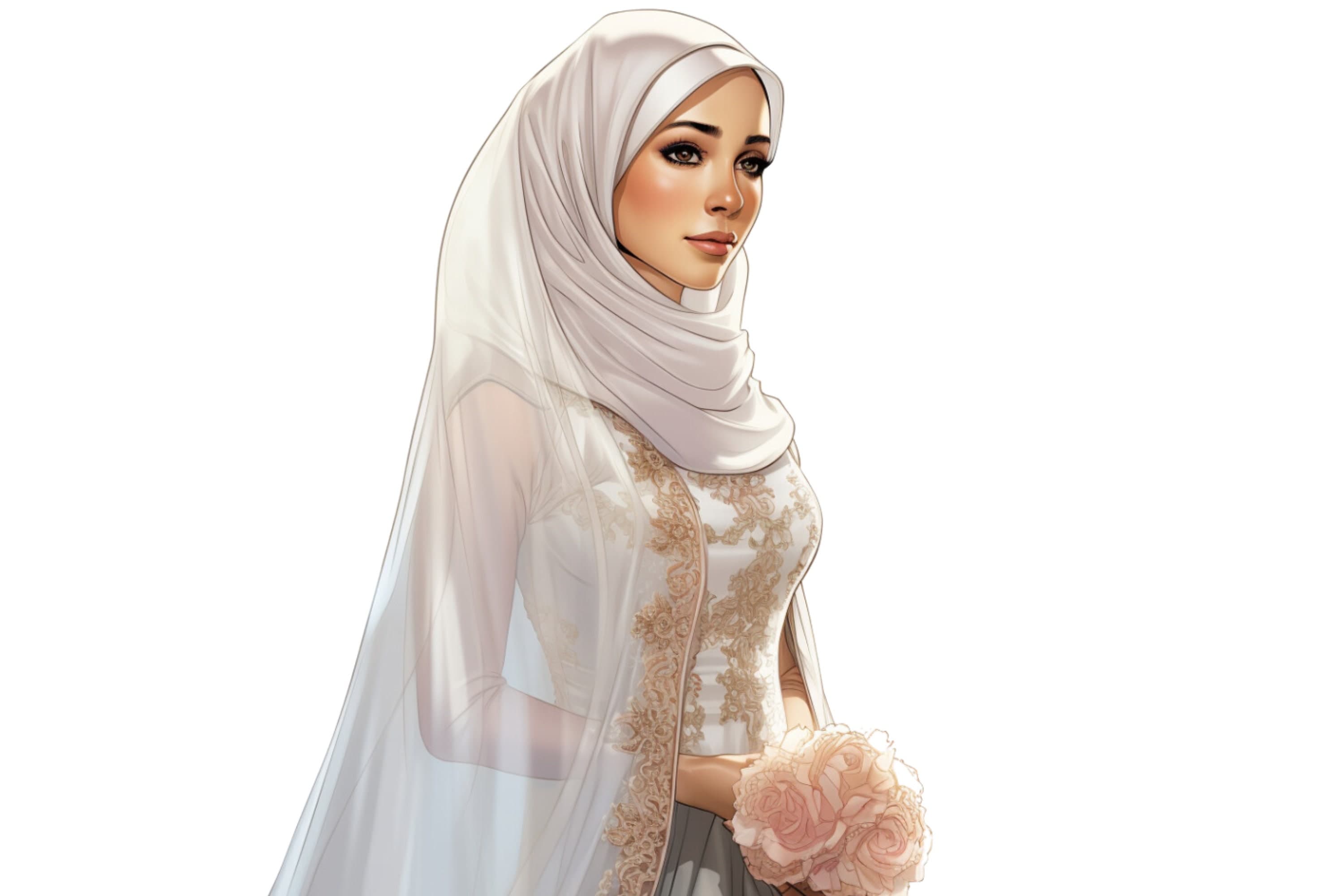 Muslim Hijabi Bride Clipart, Muslima Women Watercolor Art, Islamic Art, Muslim Anime Girl, Muslim Cartoon, Hijab Girl PNG, SVG - image 4