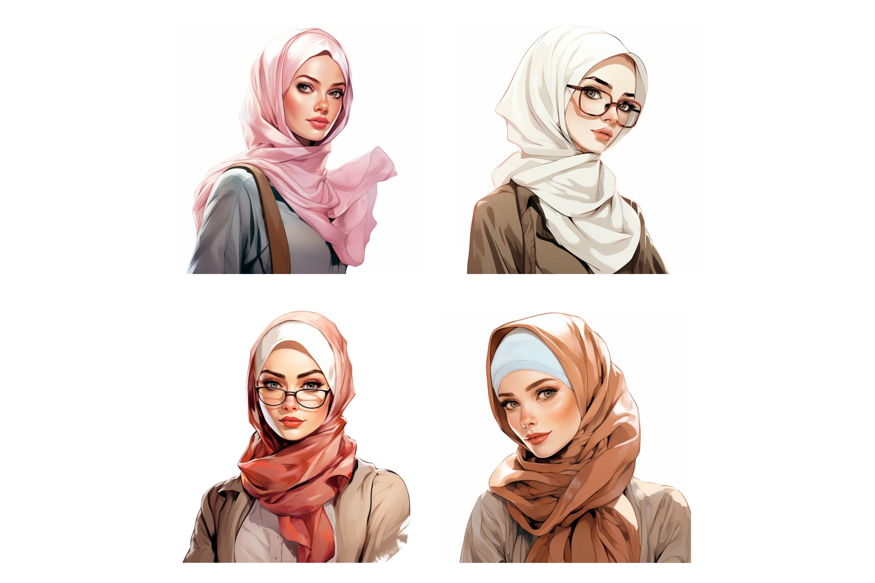 Muslim Hijabi Girl Clipart, Muslima Women, Watercolor Art, Islamic Art, Muslim Anime Girl, Muslim Cartoon, Hijab Girl PNG, SVG, Islamic Art