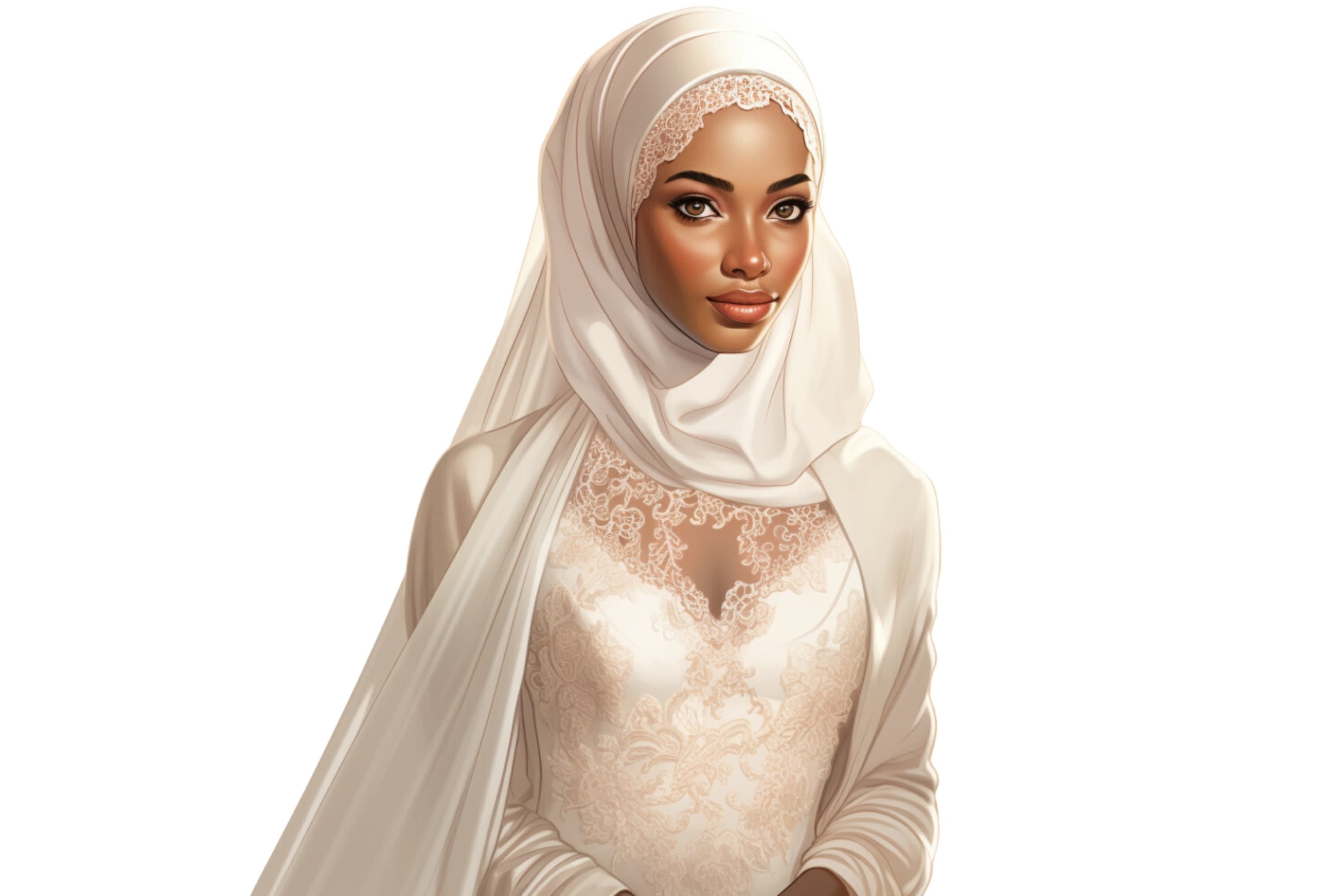 Muslim Hijabi Bride Clipart, Black Muslim Bride,  Watercolor Art, Islamic Art, Muslim Anime Girl, Muslim Cartoon, Hijab Girl, Muslim Woman - image 3