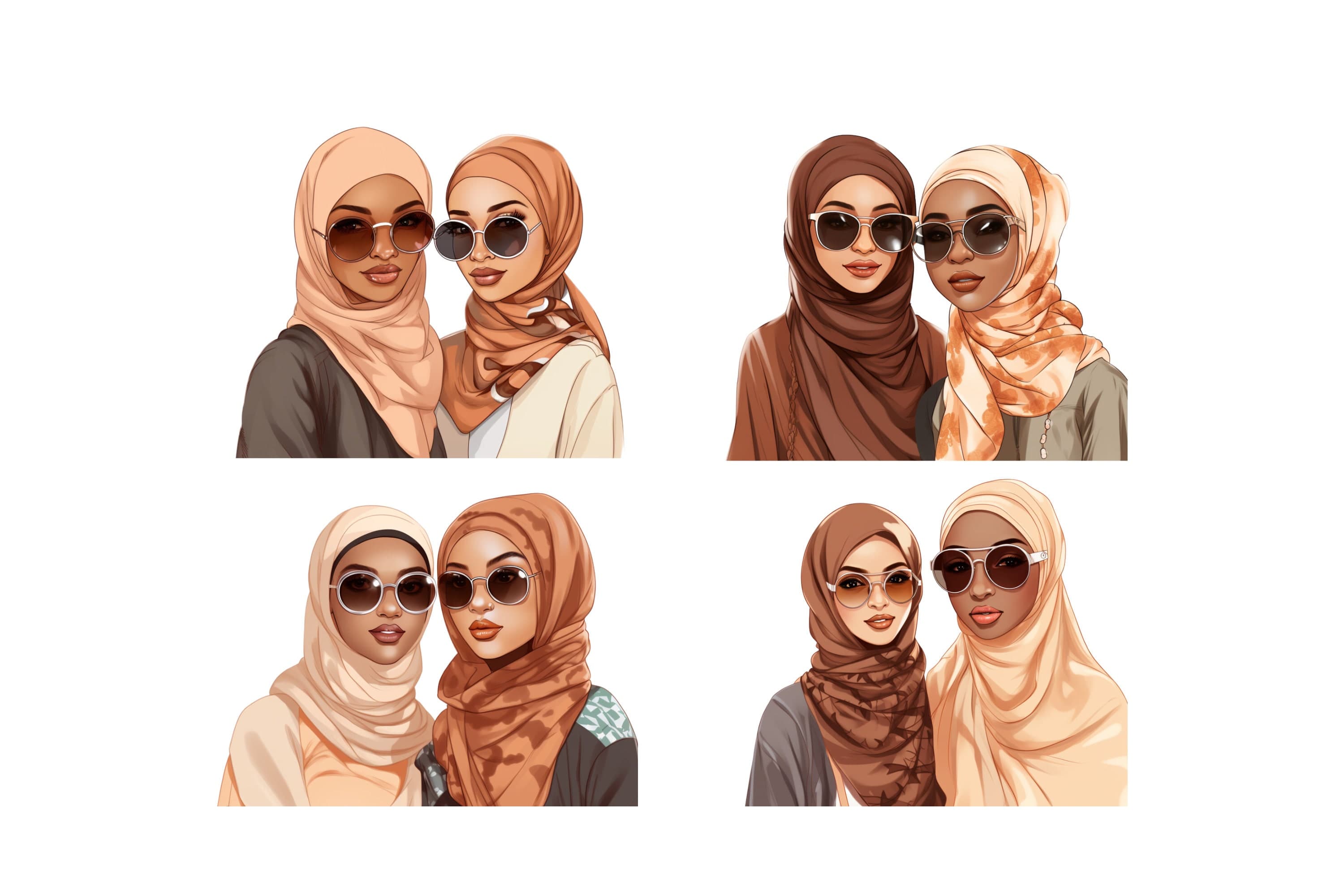 Muslim Hijabi Girl Clipart, Muslima Women Watercolor Art, Islamic Art, Muslim Anime Girl, Muslim Cartoon, Hijab Girl PNG, SVG
