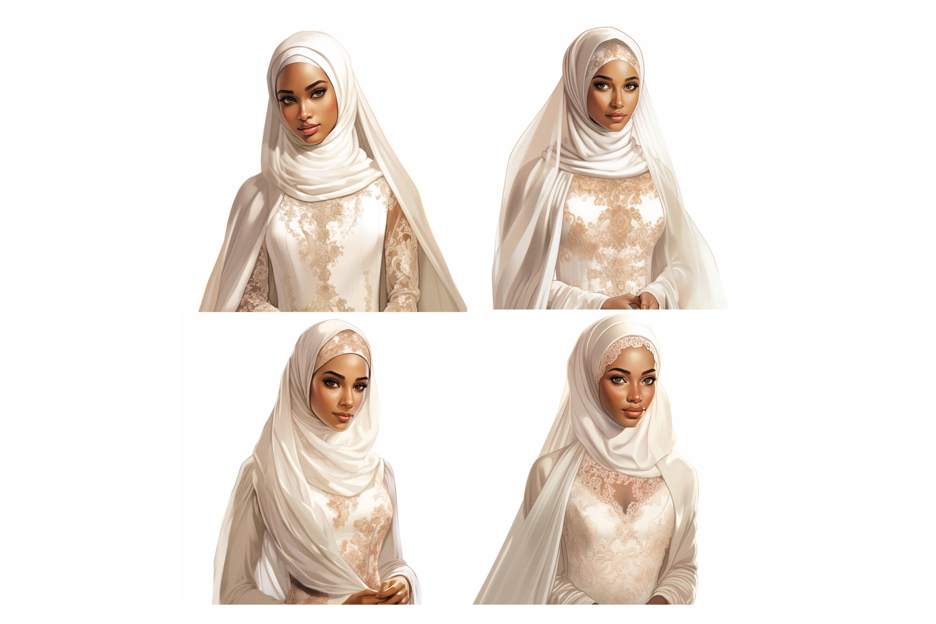 Muslim Hijabi Bride Clipart, Black Muslim Bride,  Watercolor Art, Islamic Art, Muslim Anime Girl, Muslim Cartoon, Hijab Girl, Muslim Woman