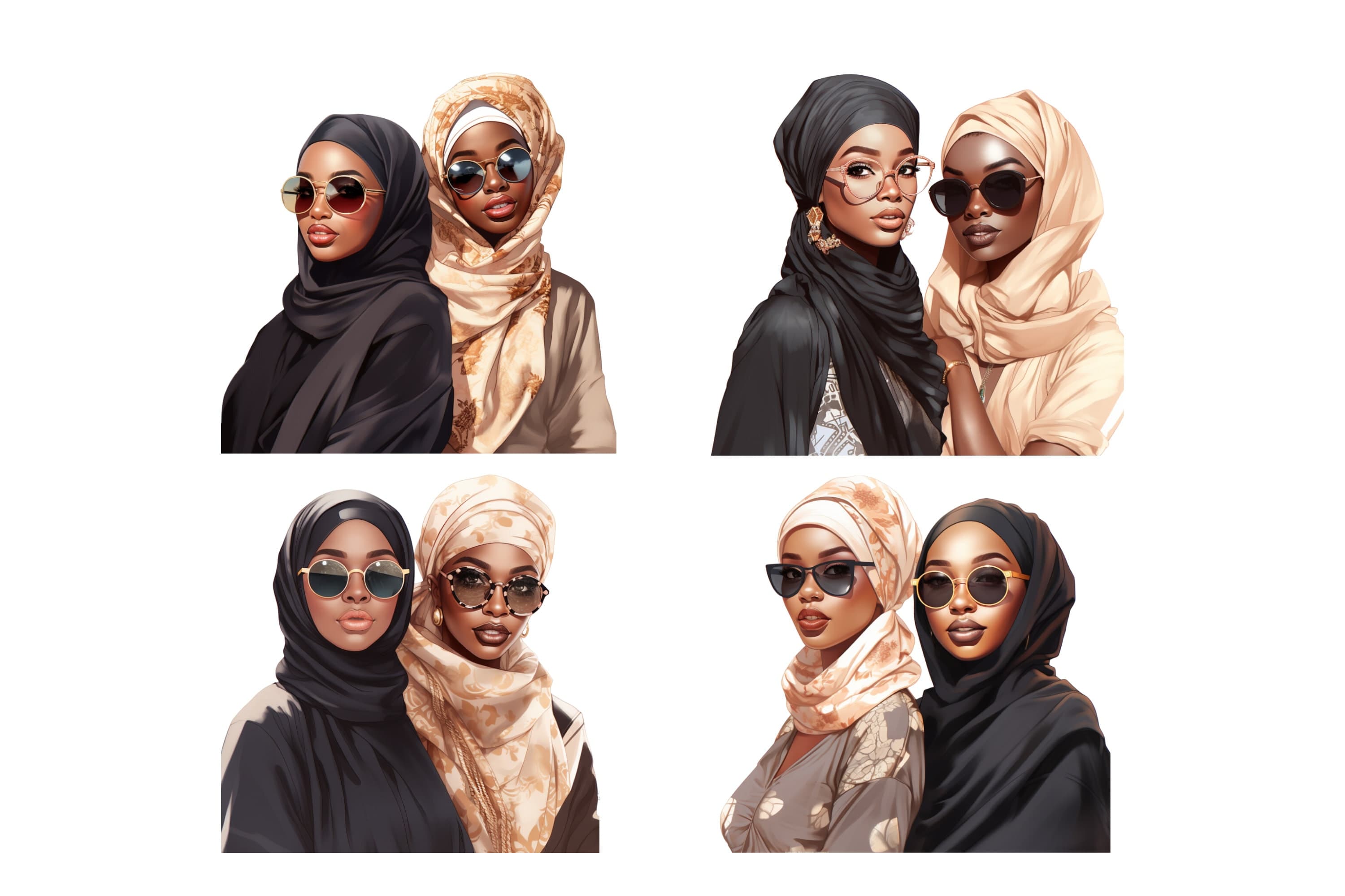 Muslim Hijabi Girl Clipart, Watercolor Art, African Girls, Black Muslim Girls, Islamic Art, Muslim Anime Girl, Muslim Cartoon, PNG, SVG
