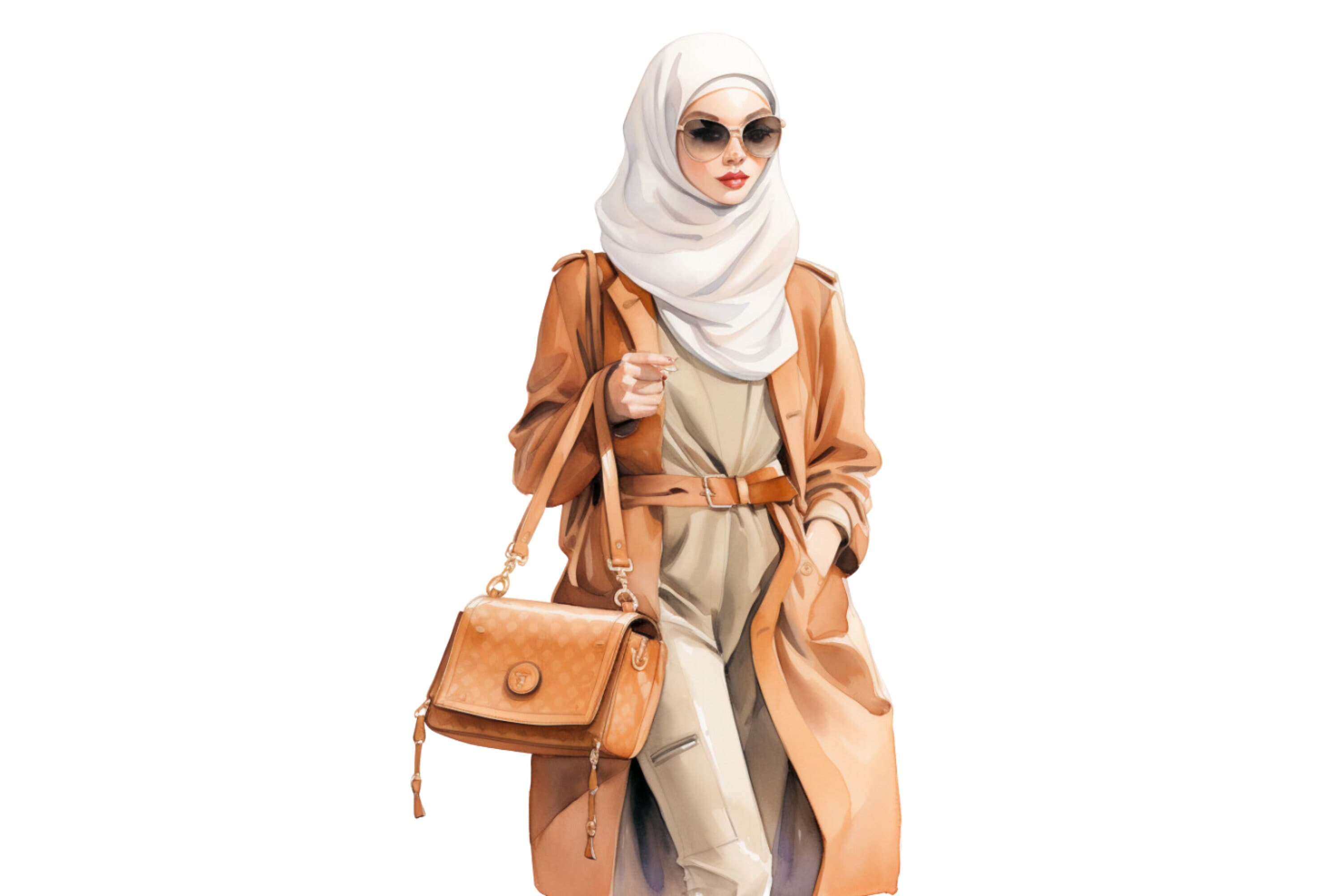 Muslim Girl SVG, PNG, Hijab Clipart, Hijabi Watercolor Art, Digital Prints, Fashion Girl, Modest - image 4
