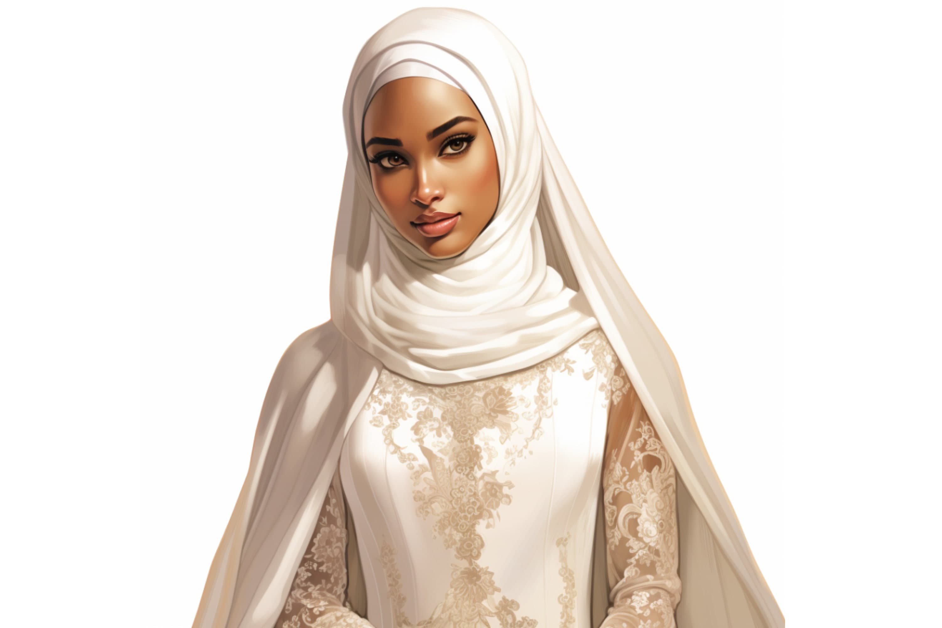 Muslim Hijabi Bride Clipart, Black Muslim Bride,  Watercolor Art, Islamic Art, Muslim Anime Girl, Muslim Cartoon, Hijab Girl, Muslim Woman - image 4