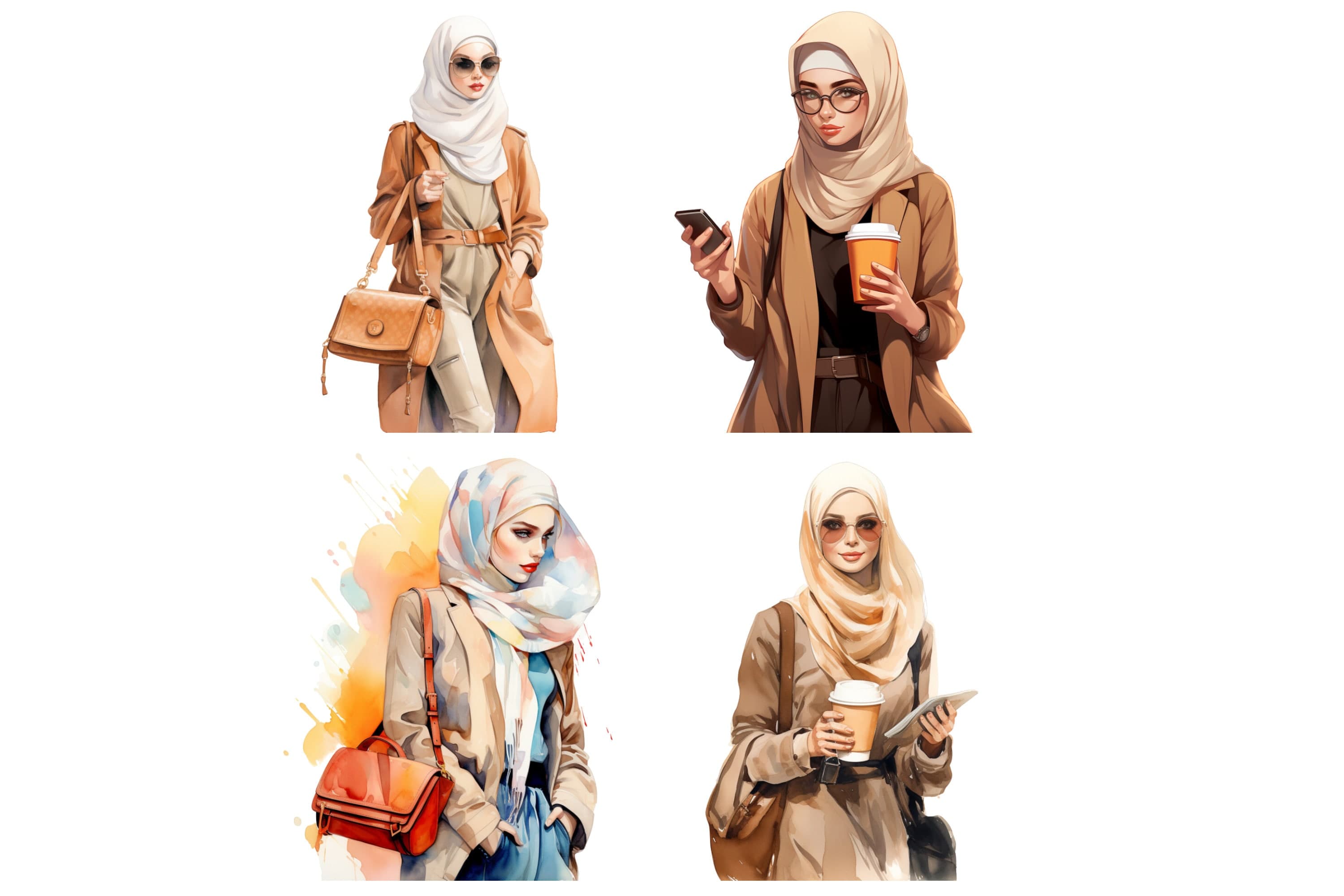 Muslim Girl SVG, PNG, Hijab Clipart, Hijabi Watercolor Art, Digital Prints, Fashion Girl, Modest