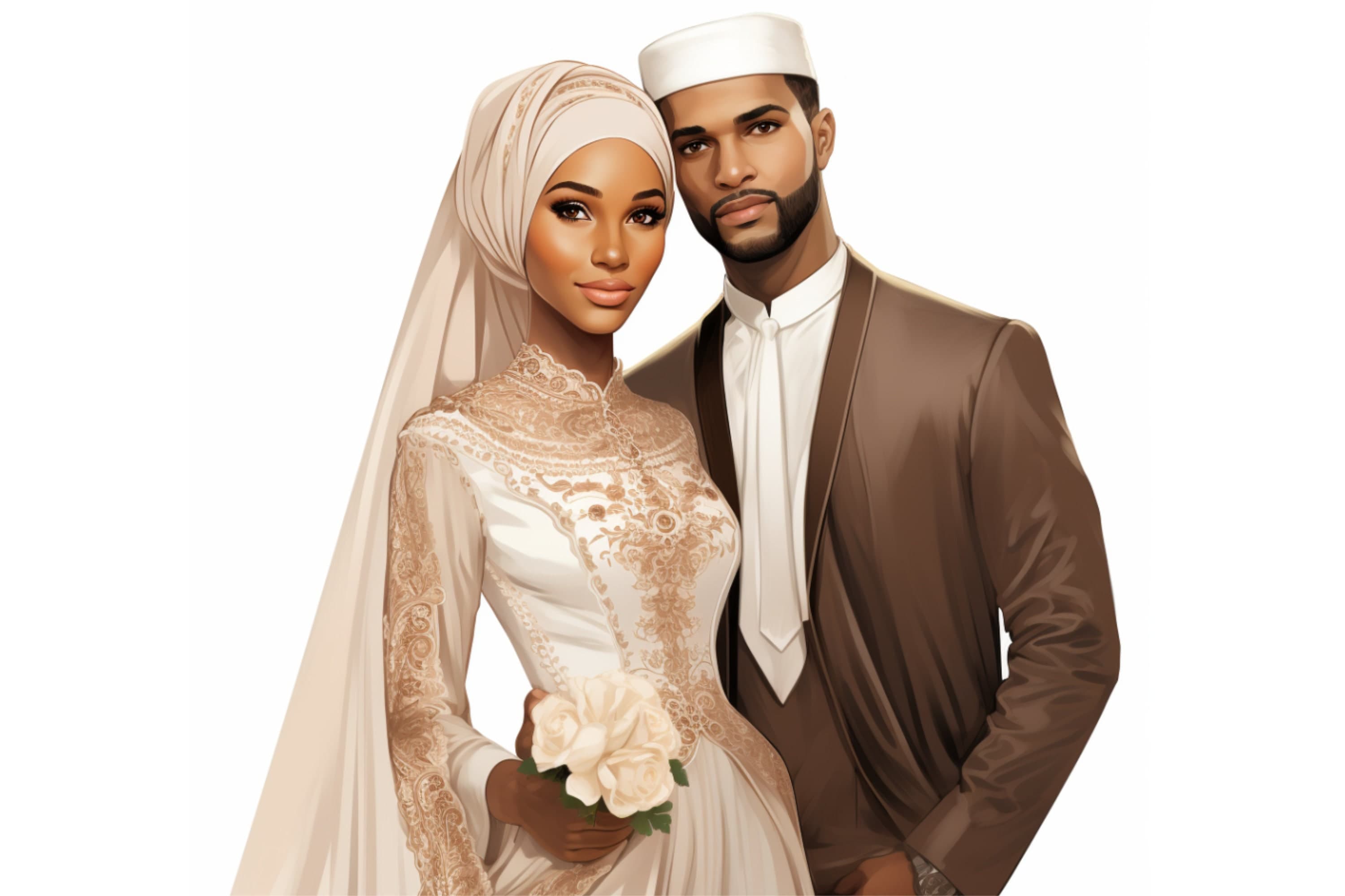 Muslim Hijabi Bride Clipart, Black Muslim Bride, Islamic Black Groom, Muslim Anime Girl, Muslim Wedding Clipart, African Muslim Bride - image 5