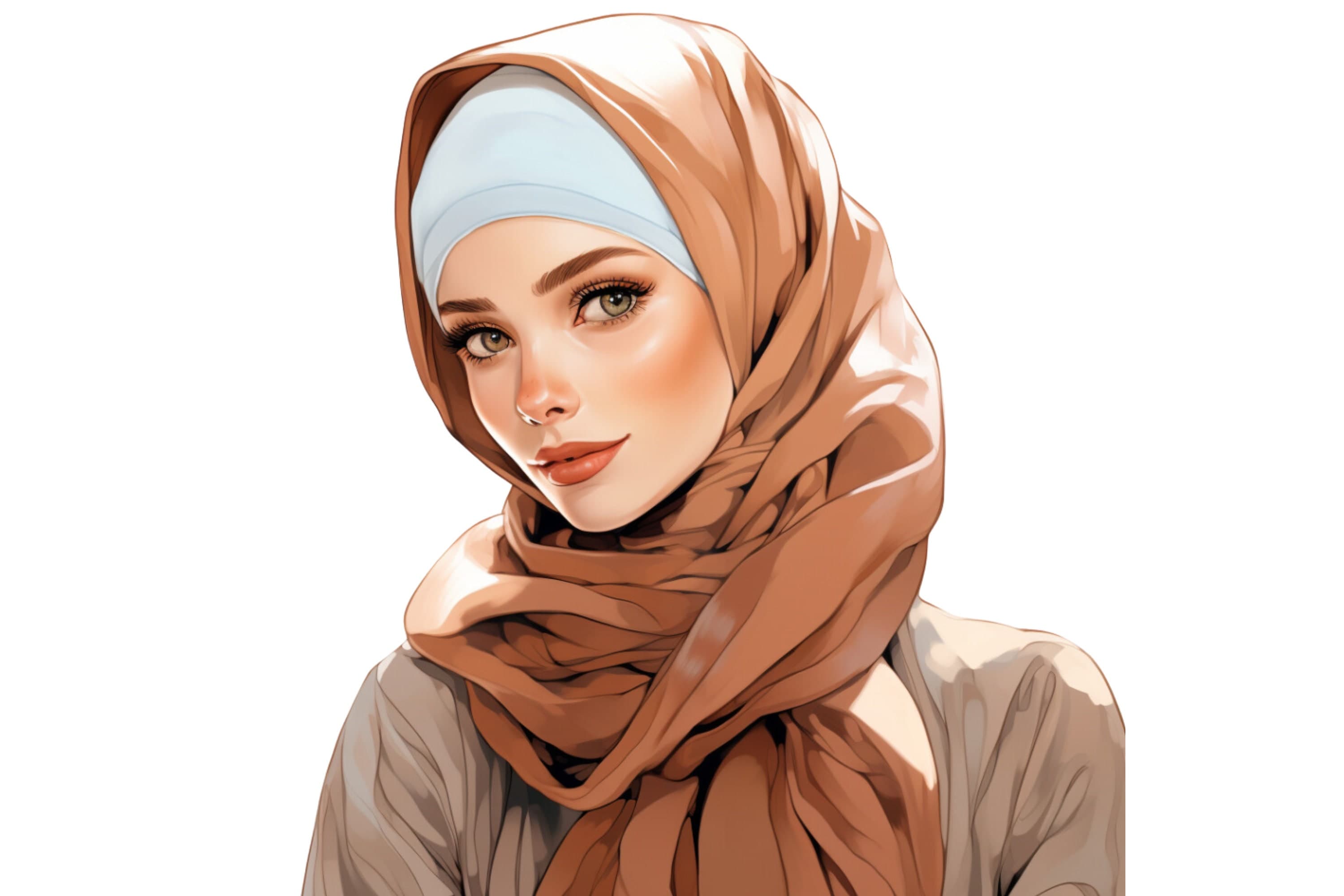 Muslim Hijabi Girl Clipart, Muslima Women, Watercolor Art, Islamic Art, Muslim Anime Girl, Muslim Cartoon, Hijab Girl PNG, SVG, Islamic Art - image 3