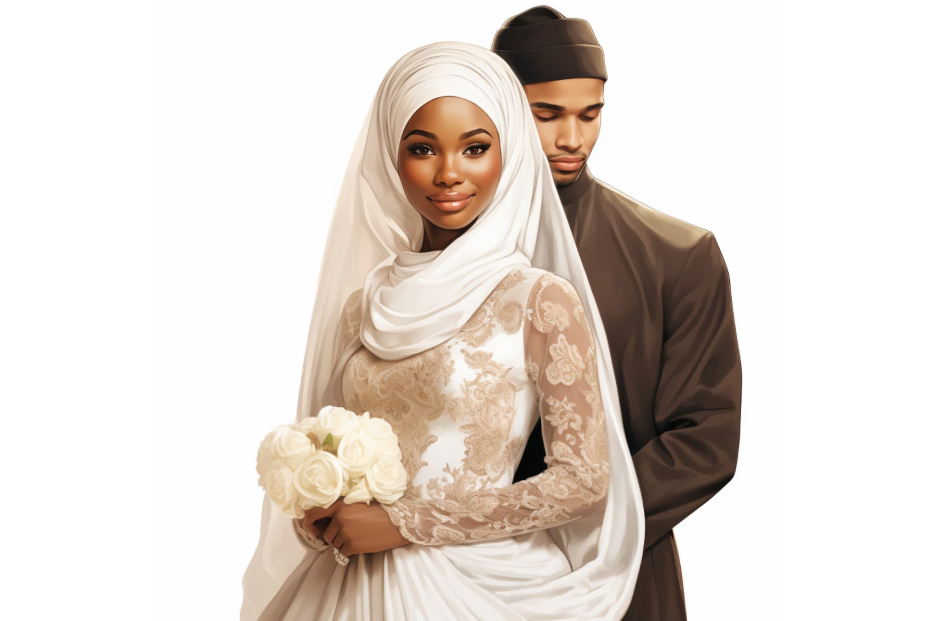 Muslim Hijabi Bride Clipart, Black Muslim Bride, Islamic Black Groom, Muslim Anime Girl, Muslim Wedding Clipart, African Muslim Bride - image 3