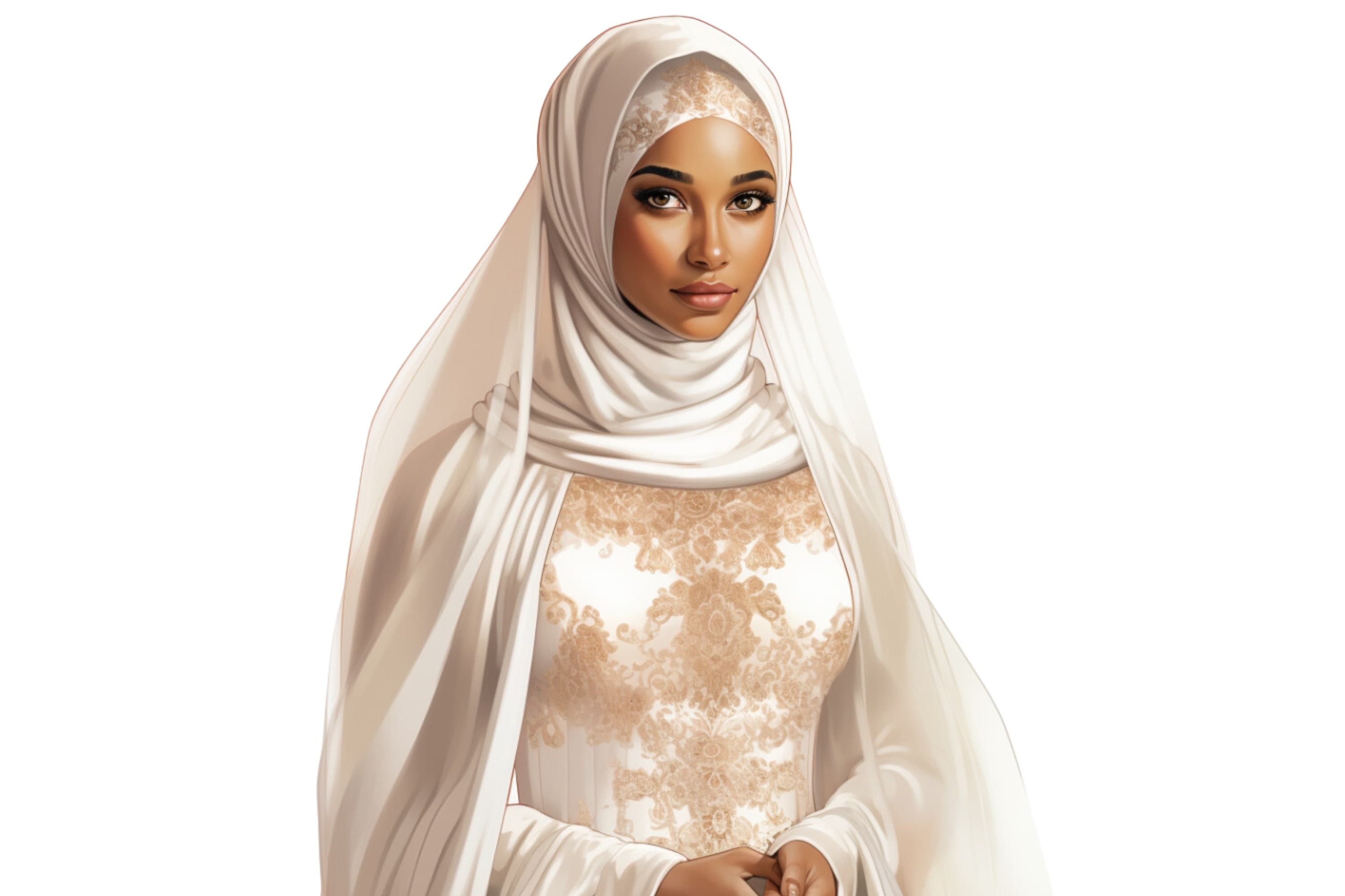 Muslim Hijabi Bride Clipart, Black Muslim Bride,  Watercolor Art, Islamic Art, Muslim Anime Girl, Muslim Cartoon, Hijab Girl, Muslim Woman - image 5