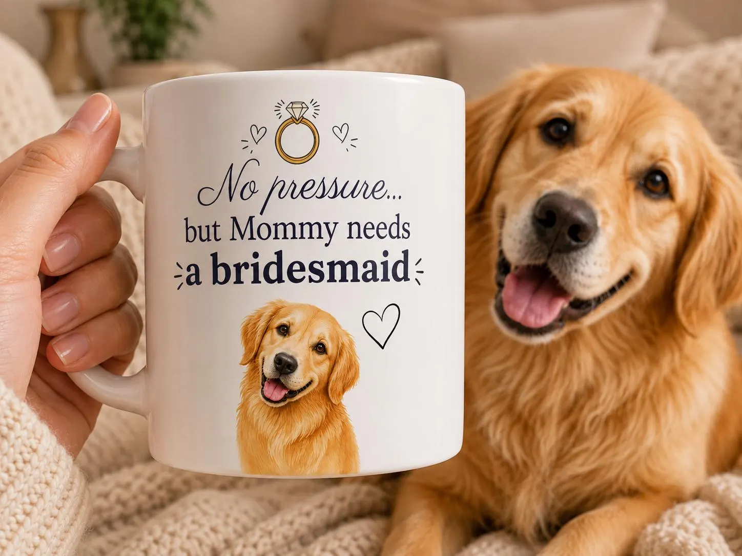 Personalized Pet Bridesmaid Mug, Custom Dog Portrait from Photo, Bridesmaid Proposal, Gift from Pet, Dog Mom Gift