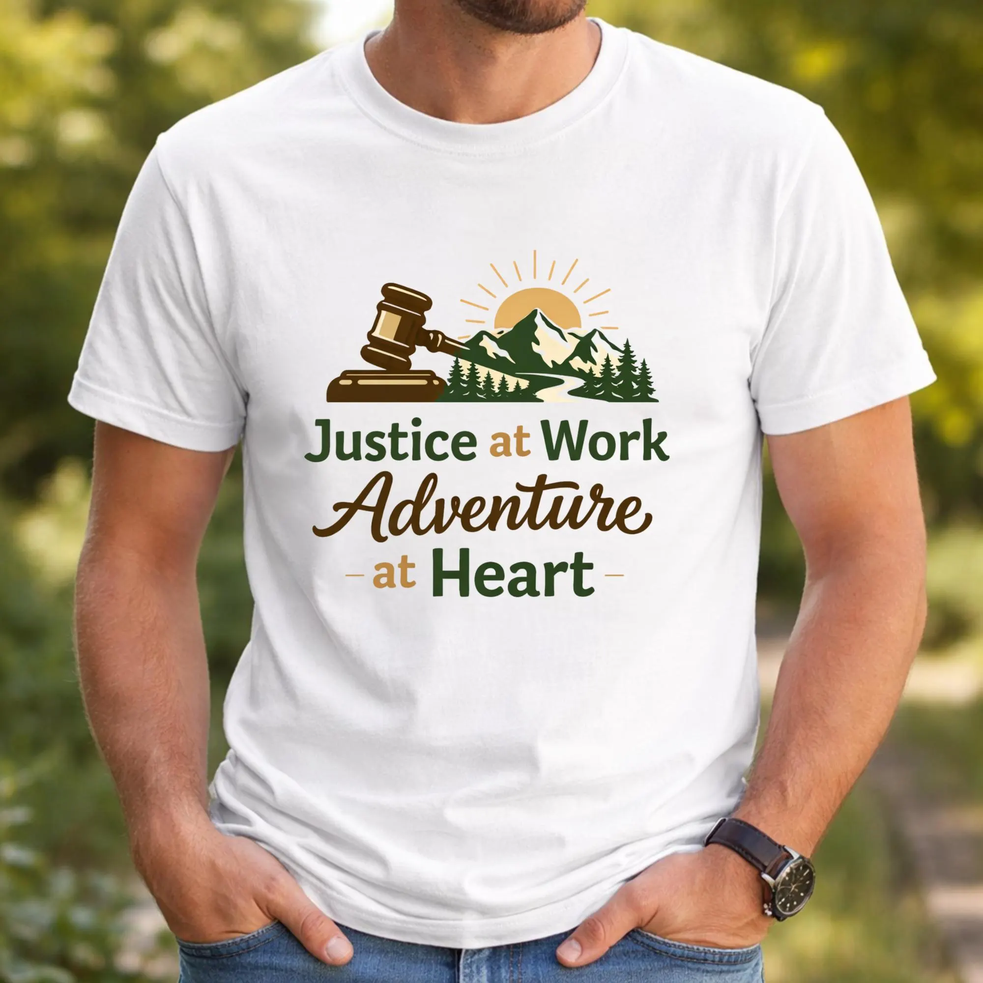 Justice at Work Adventure at Heart Tee | Gavel Mountain Forest Design