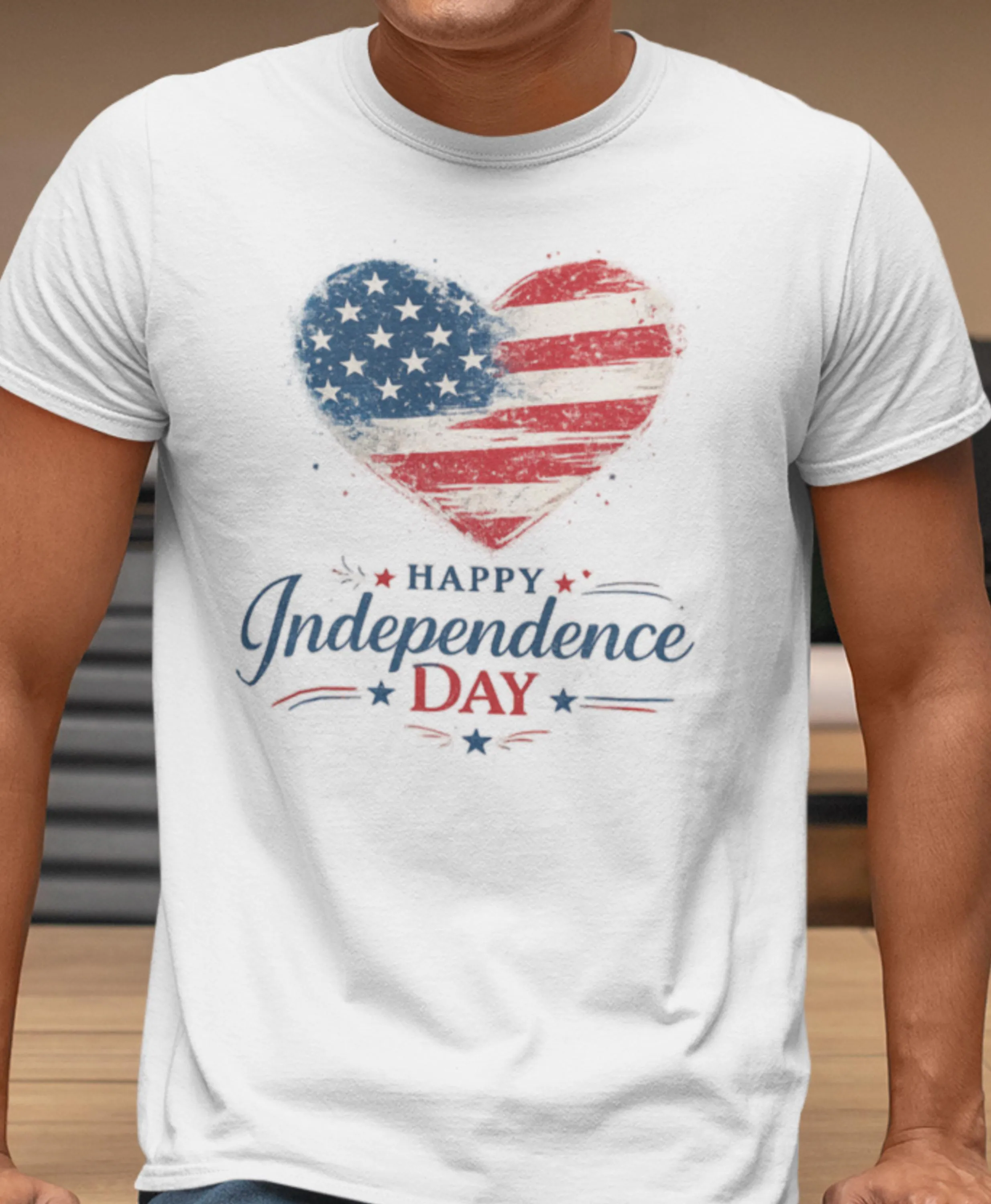 American Flag Heart Happy Independence Day T-Shirt | 4th of July Patriotic Tee