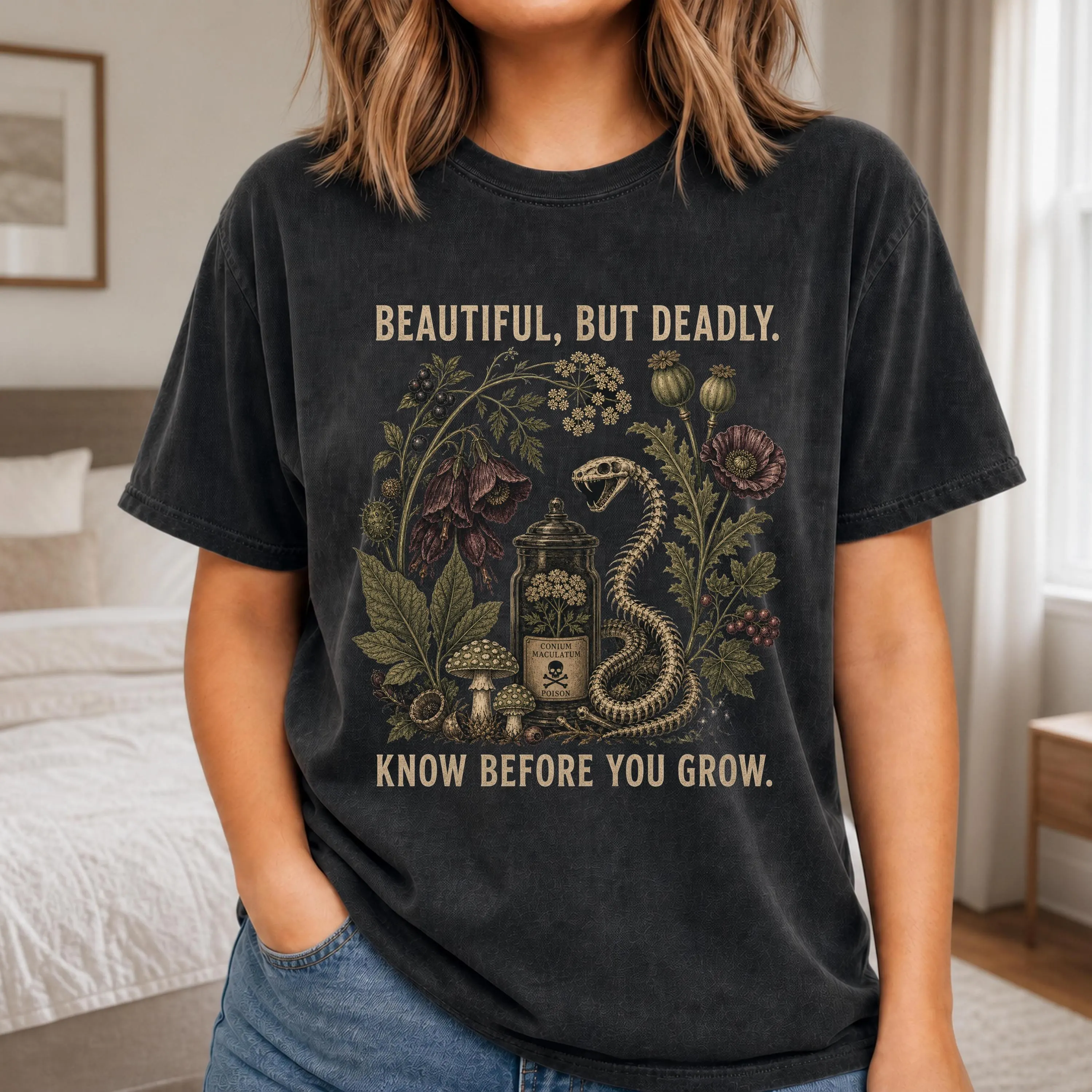 Botanical Snake T-Shirt | Poisonous Blooms, Herbarium Illustration, Vintage Apothecary Tee