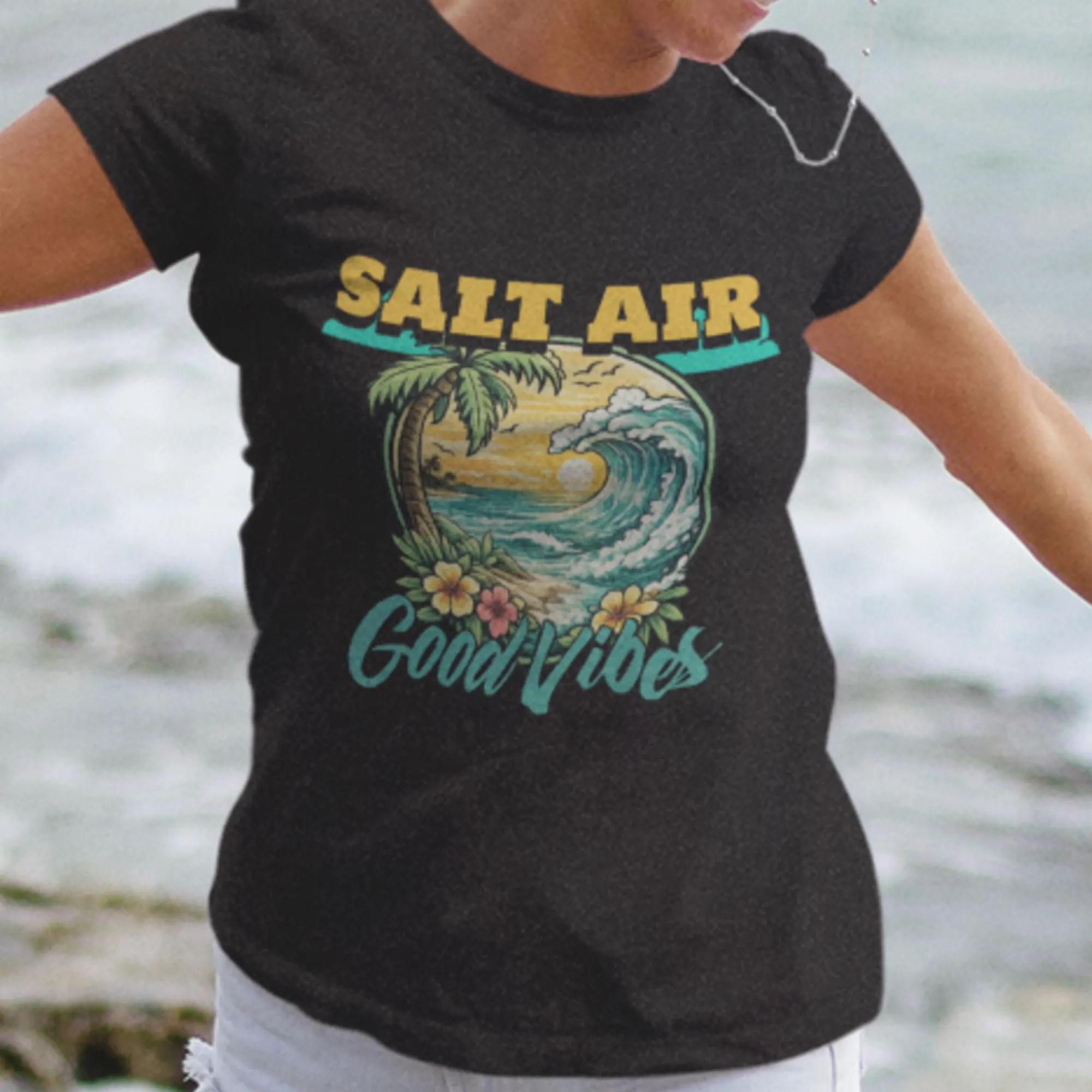 Beach Vibes Graphic Tee, Palm Tree Wave Shirt, Coastal Summer T-Shirt - image 3
