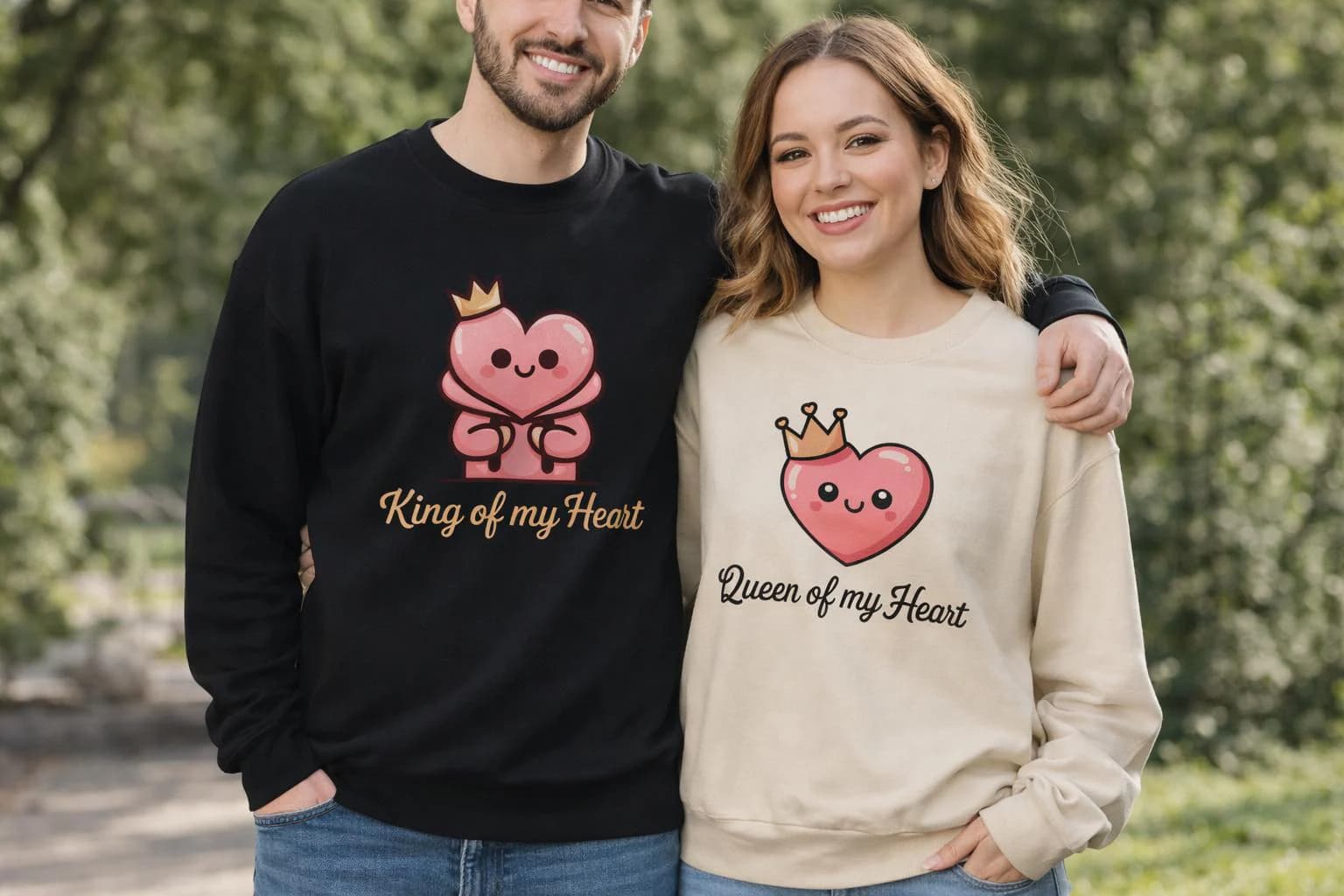 King & Queen of My Heart Sweatshirt Set | Matching Valentine's Couple Sweatshirts