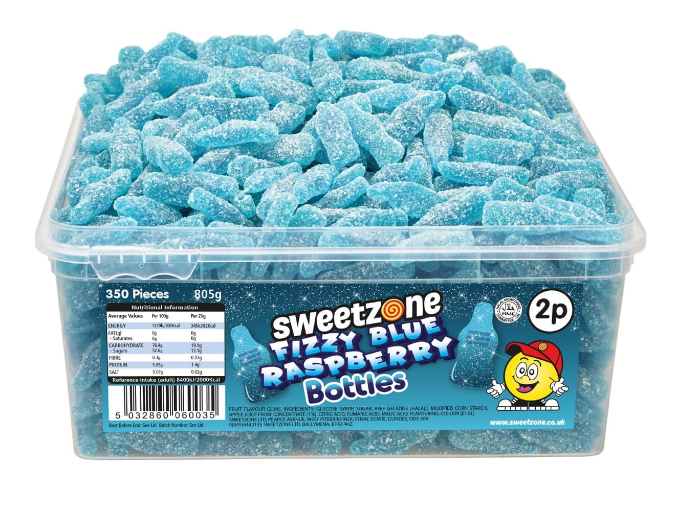 Halal Sweets Fizzy Blue Raspberry, Cola Bottles, Pencils 800g Tubs HMC Certified