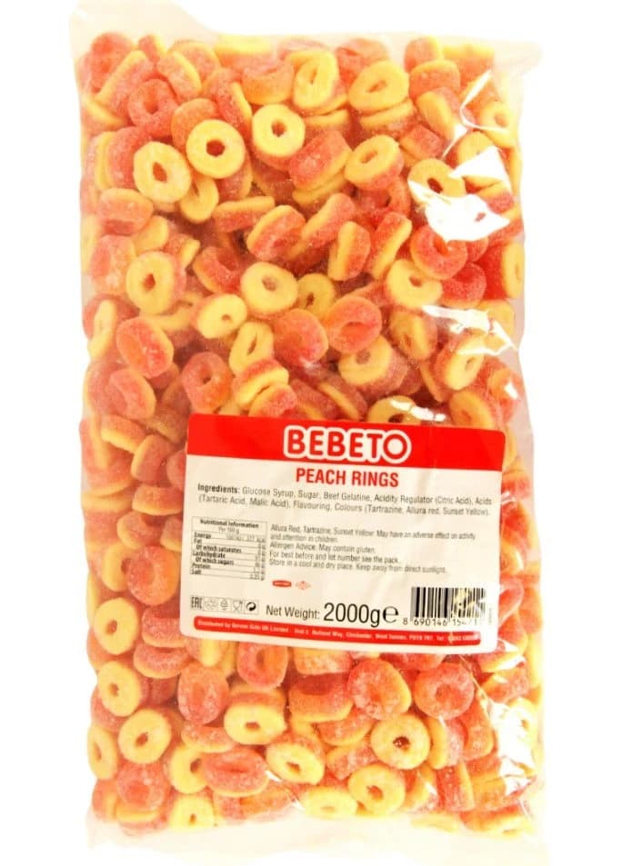 Peach Rings, Sour Worms Bebeto 1KG & 2KG Bags Full Range Halal Certified Sweets