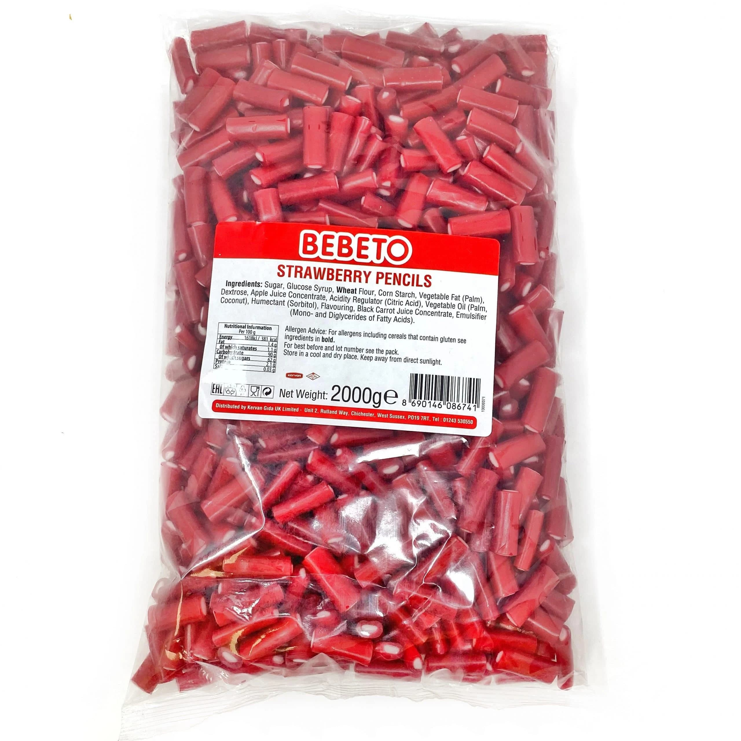 Bebeto VEGAN Range Strawberry Pencils, Rainbow Belts 1KG & 2KG Bags Halal Certified Sweets