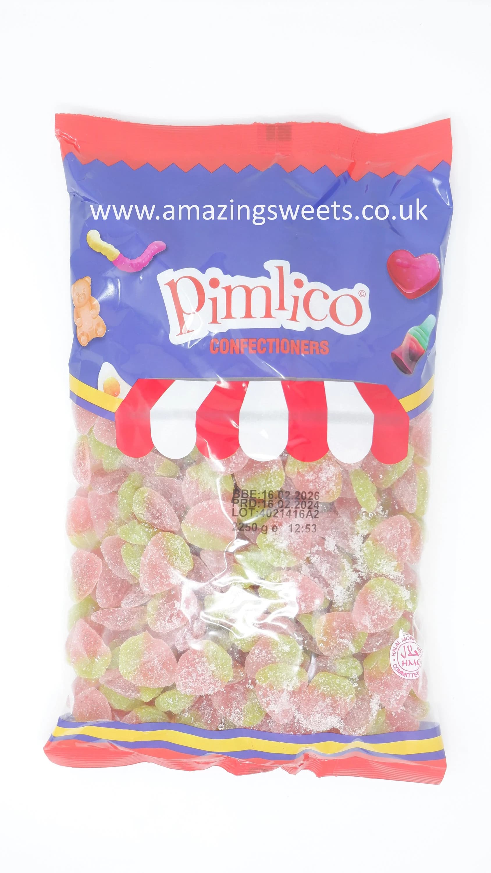 HMC Certified Vegan Fizzy Strawberry, Blue-Pink Pencils 2.25kg Bags Pimlico Halal Sweets