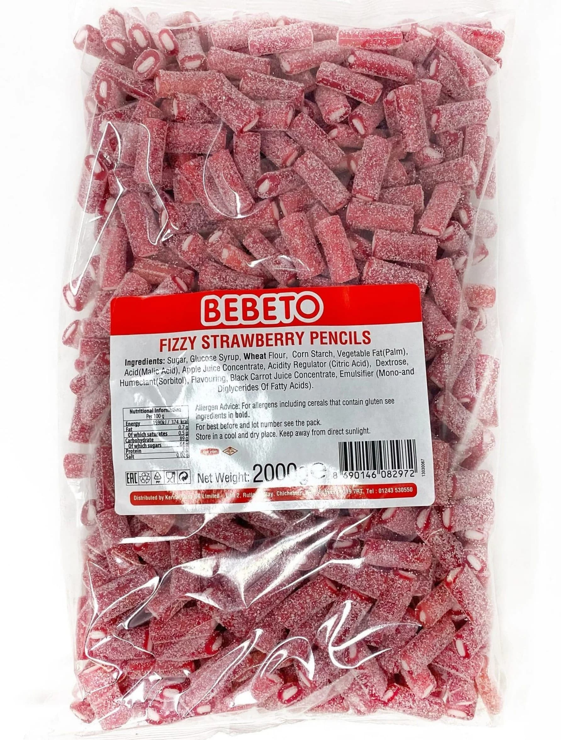 Bebeto VEGAN Range Fizzy Strawberry Pencils, Assorted Pencils 1KG & 2KG Bags Halal Certified Sweets