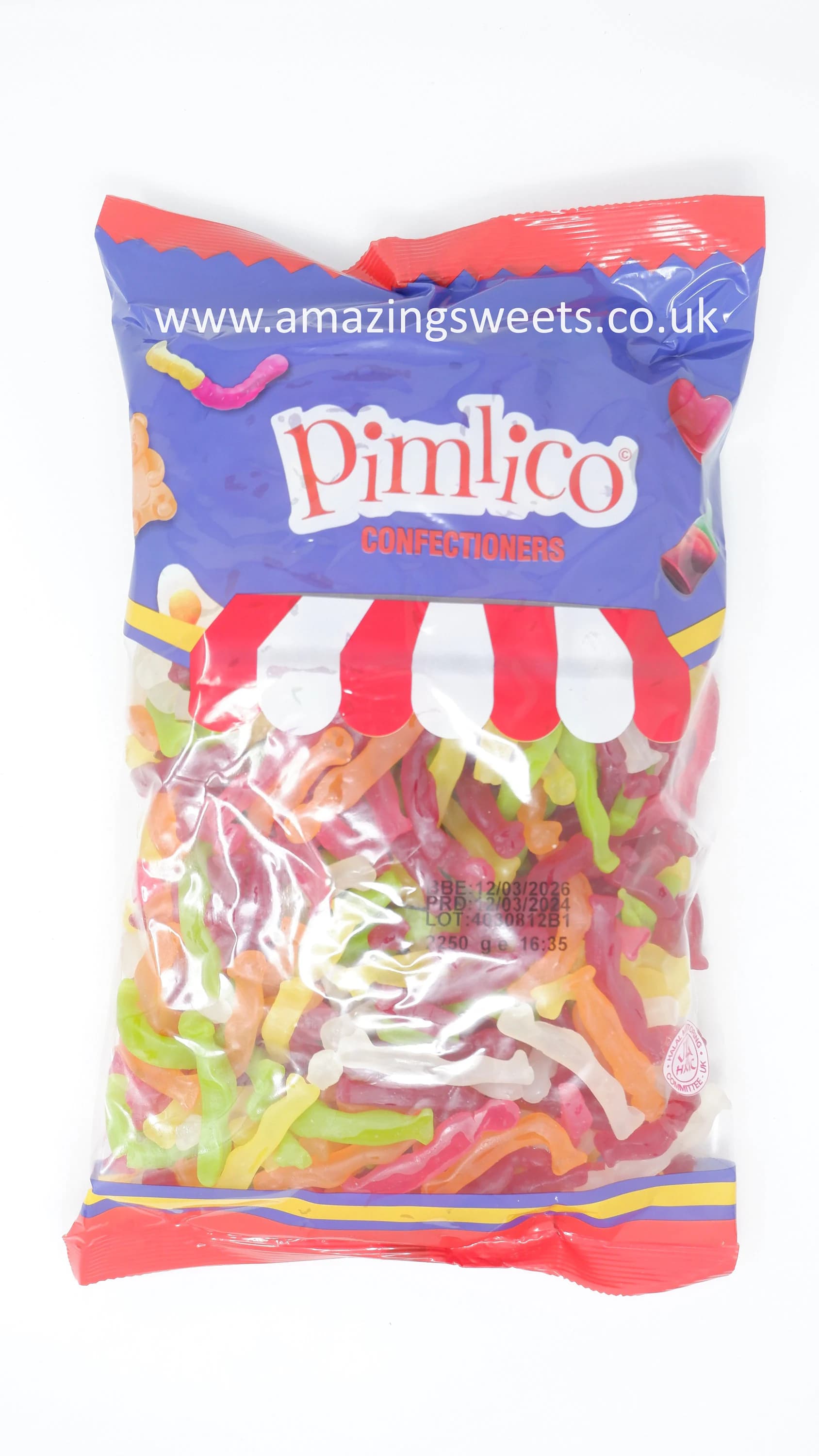 HMC Certified Vegan Fizzy Strawberry, Blue-Pink Pencils 2.25kg Bags Pimlico Halal Sweets - image 5