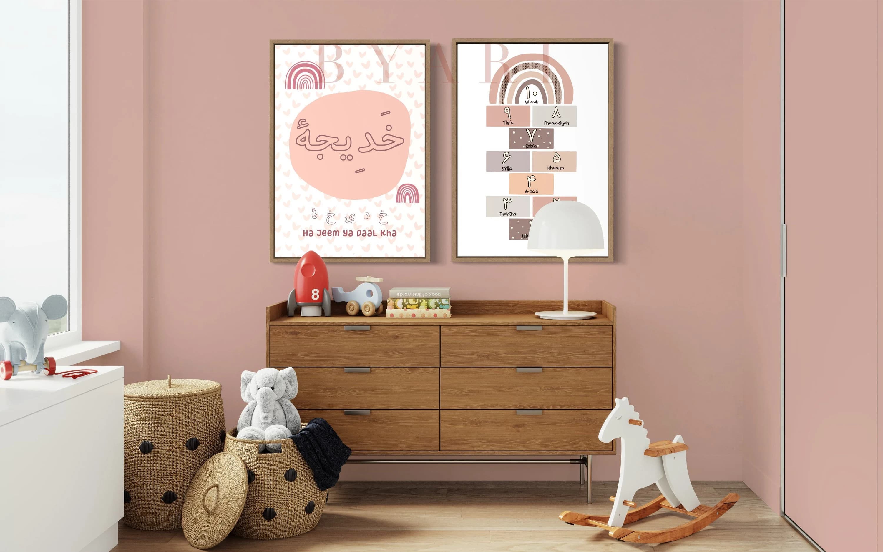 Set of 2 Custom Kids Arabic Calligraphy | Modern Art | Baby Nursery Wall Art | Personalised | Arabic Numbers | Home decor Gift l Girls Art - image 3
