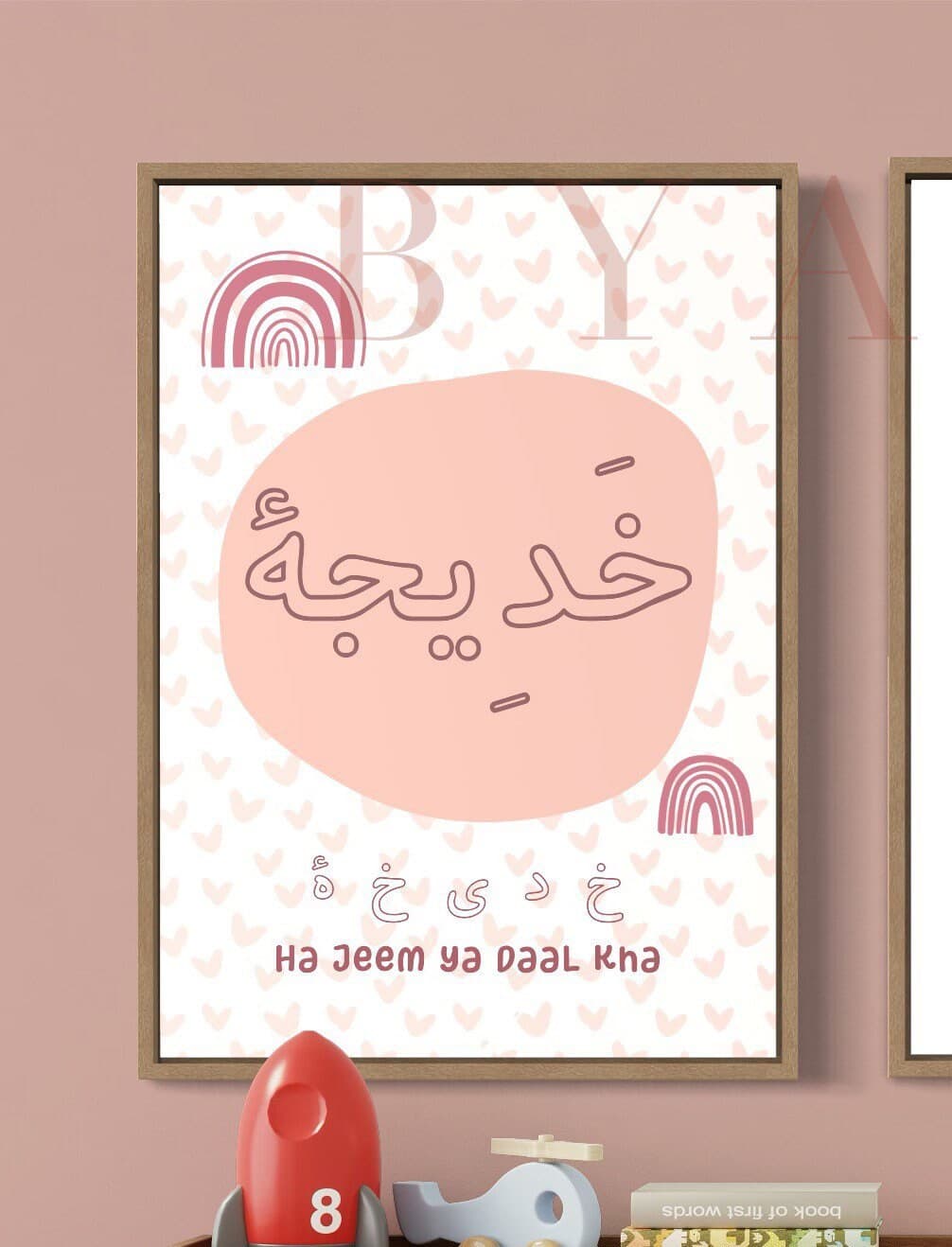Set of 2 Custom Kids Arabic Calligraphy | Modern Art | Baby Nursery Wall Art | Personalised | Arabic Numbers | Home decor Gift l Girls Art - image 5