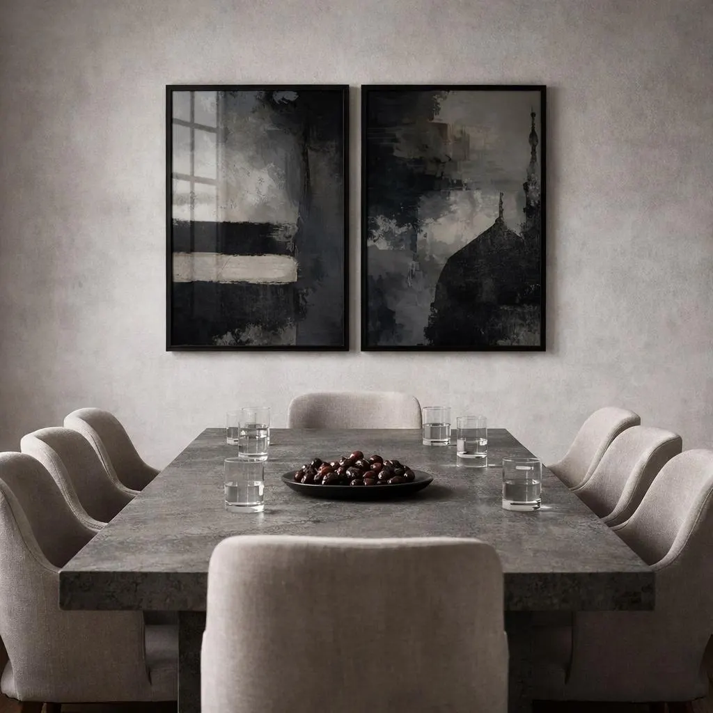 Islamic Abstract Dark Wall Art Set of 2, Kaaba and An-Nabawi Giclée Art Prints, Textured Posters - image 2