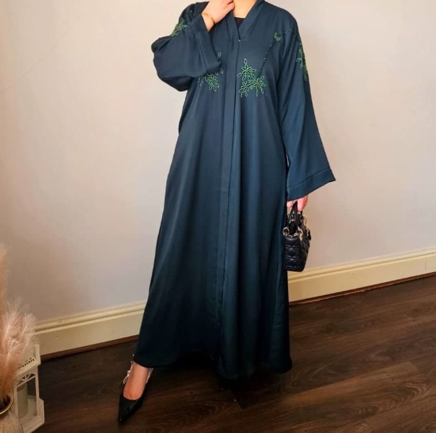 ABAYA green open handwork style abaya, hijab abaya dubai abaya open uae abaya with hijab - image 5