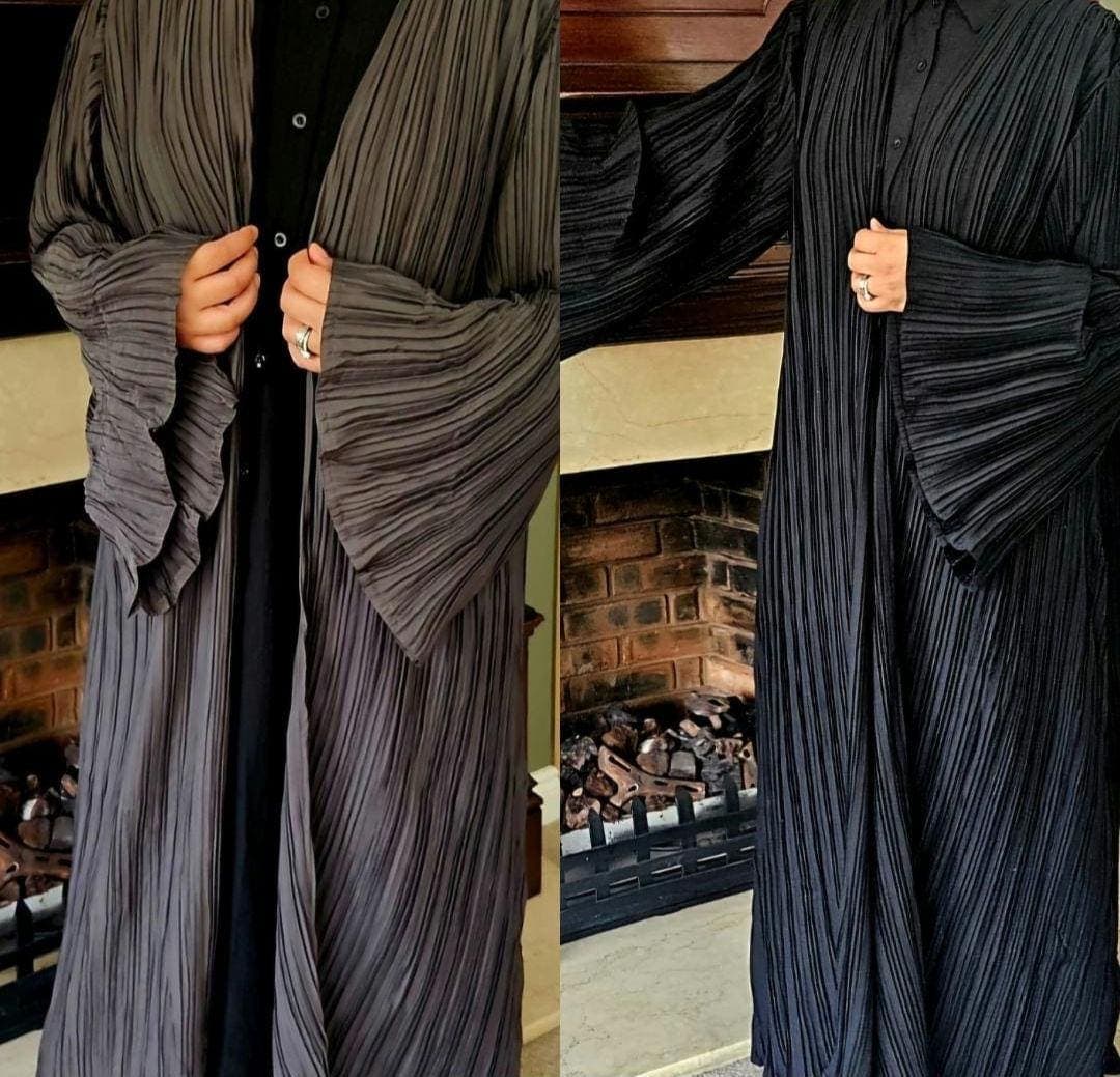 Abaya dubai black/ grey|casual abaya|  smart abaya | pleat abaya  |abaya gift | oversized overcoat| abaya dress | dubai abaya | gift