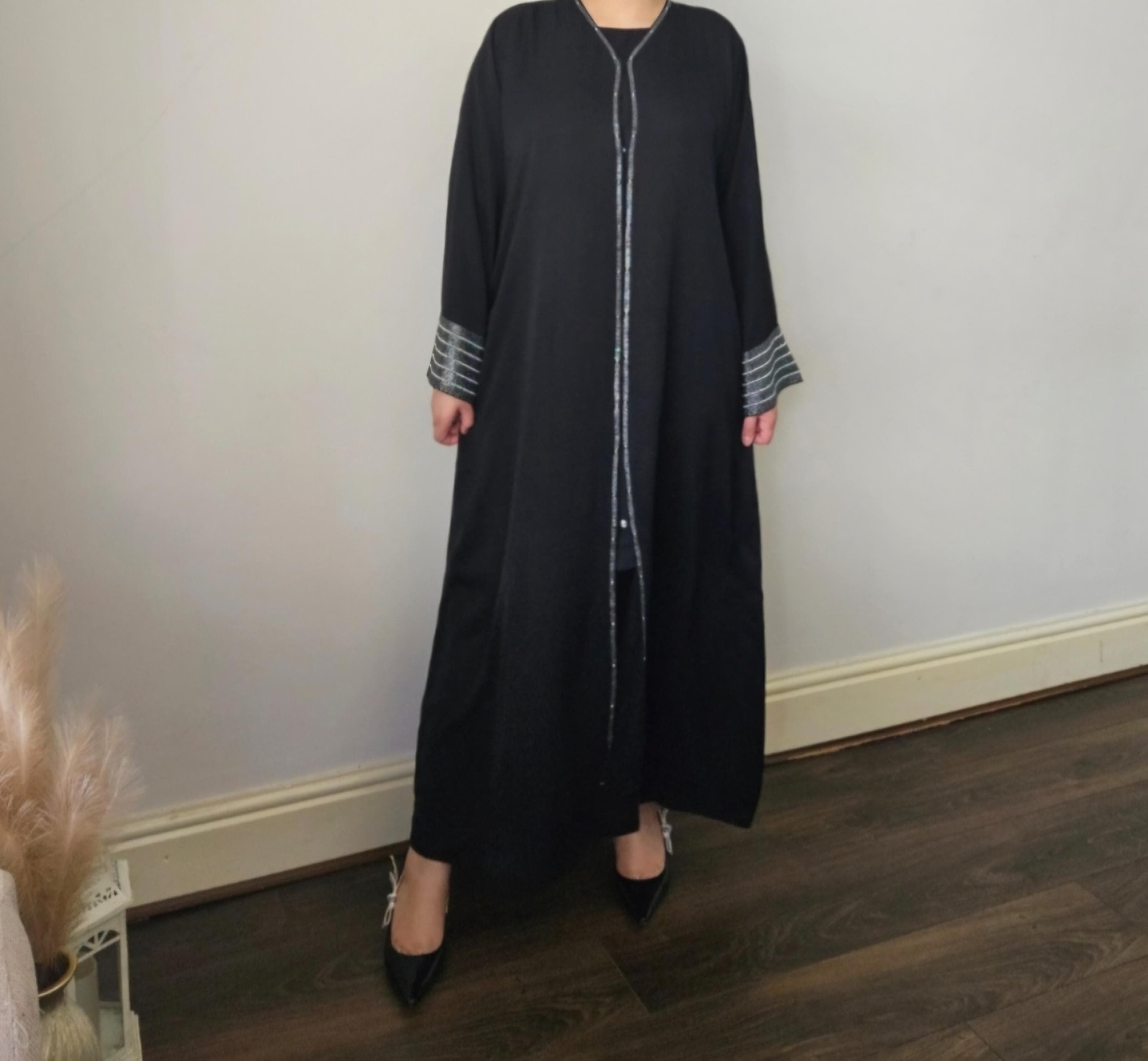 ABAYA Dubai open style black dimante work modest dress maxi dress gifts for her eid party wedding eid gift umrah gift - image 3