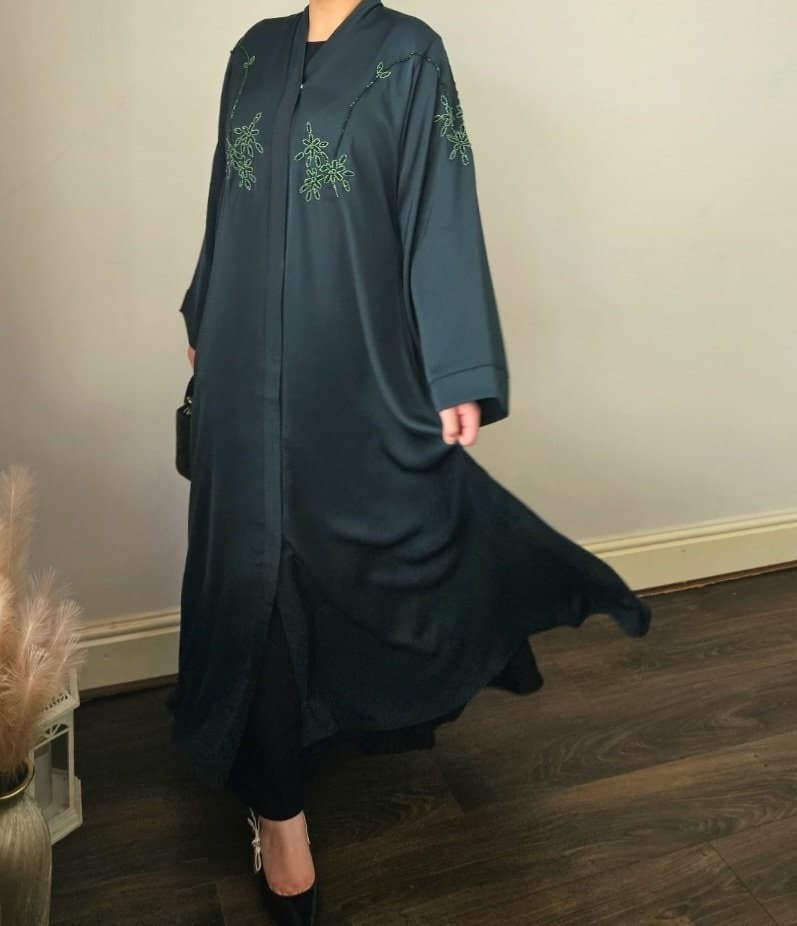 ABAYA green open handwork style abaya, hijab abaya dubai abaya open uae abaya with hijab - image 3